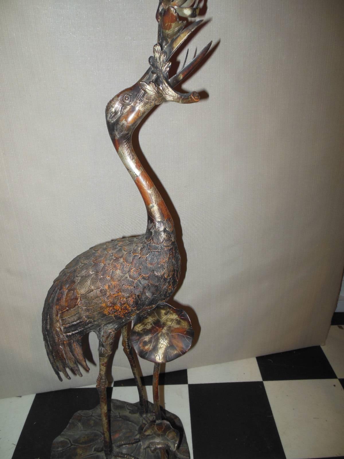 American 19th Century Figural Egret Oil Lamp For Sale