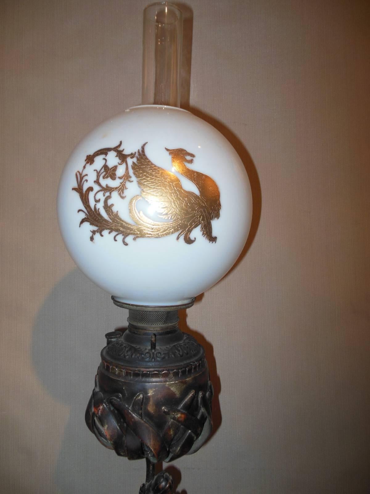 19th Century Figural Egret Oil Lamp For Sale 1