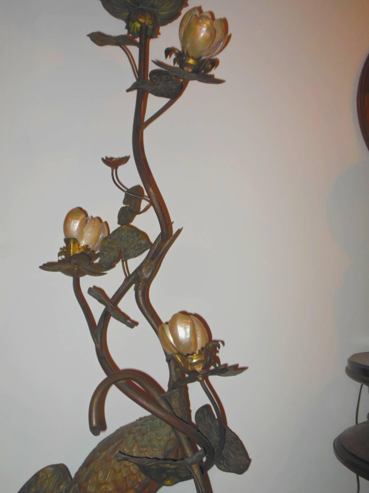 Belle Époque Vienna Austrian Bronze Figural Floor Lamp with Abalone Shells For Sale