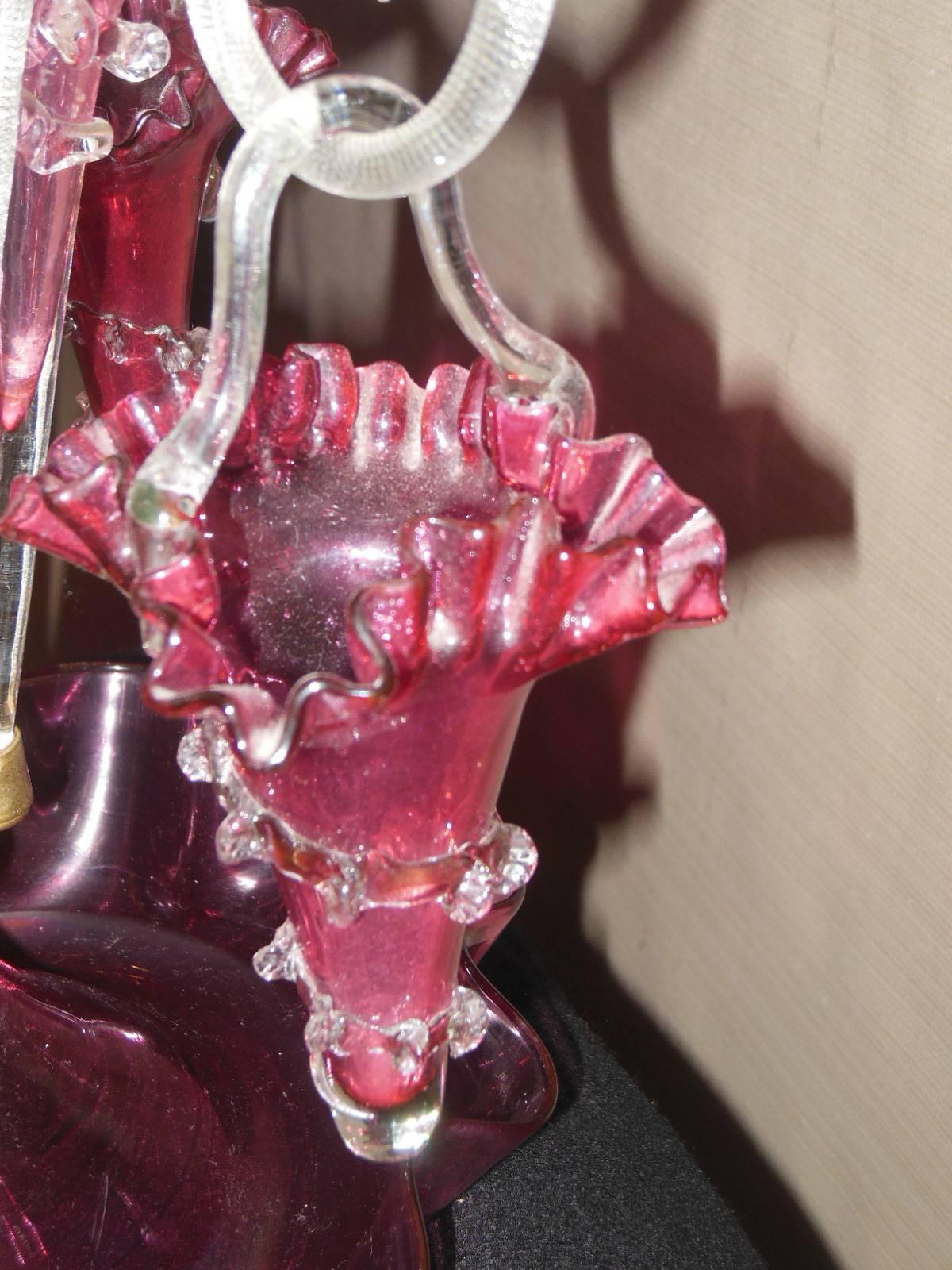 Late Victorian Victorian Cranberry Glass Epergne For Sale