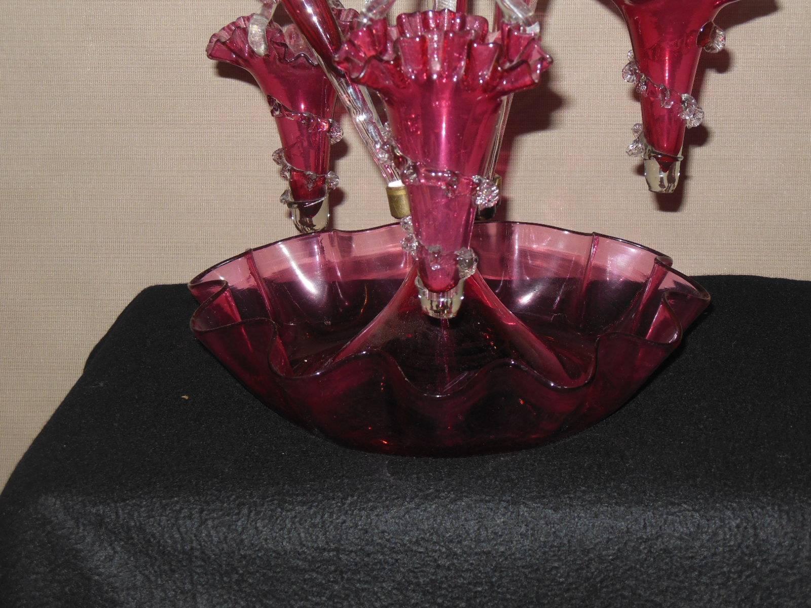 Late 19th Century Victorian Cranberry Glass Epergne For Sale