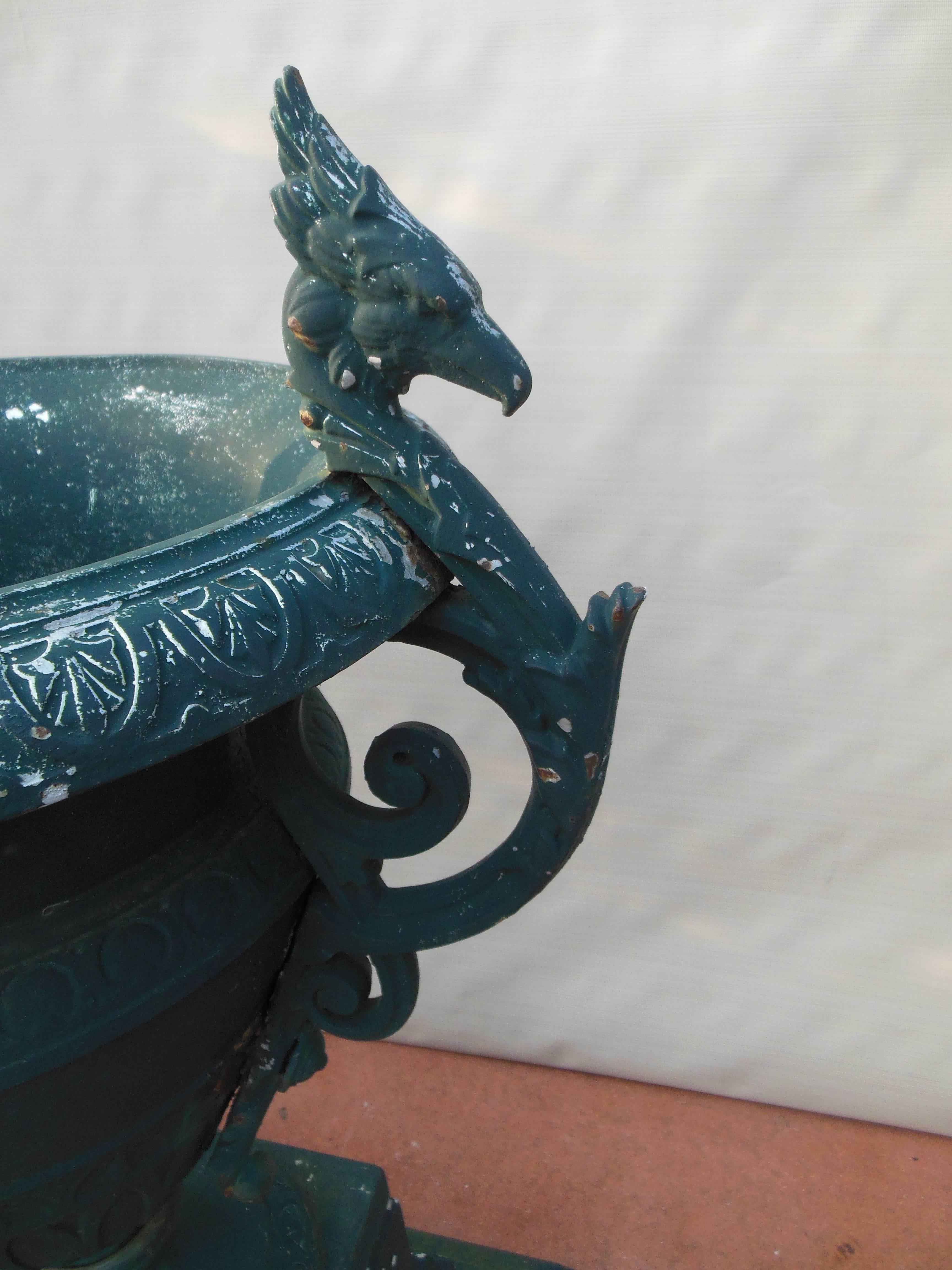 Garden Urn Cast Iron with Ladies Head In Good Condition In Long Island, NY