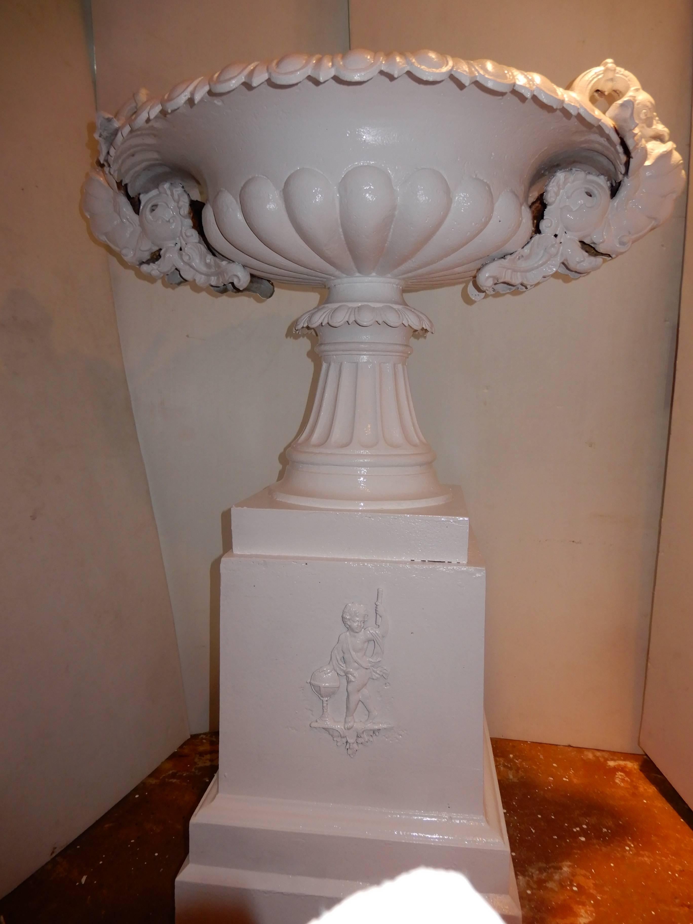 Garden Urn, Tall Victorian Cast Iron In Excellent Condition For Sale In Long Island, NY