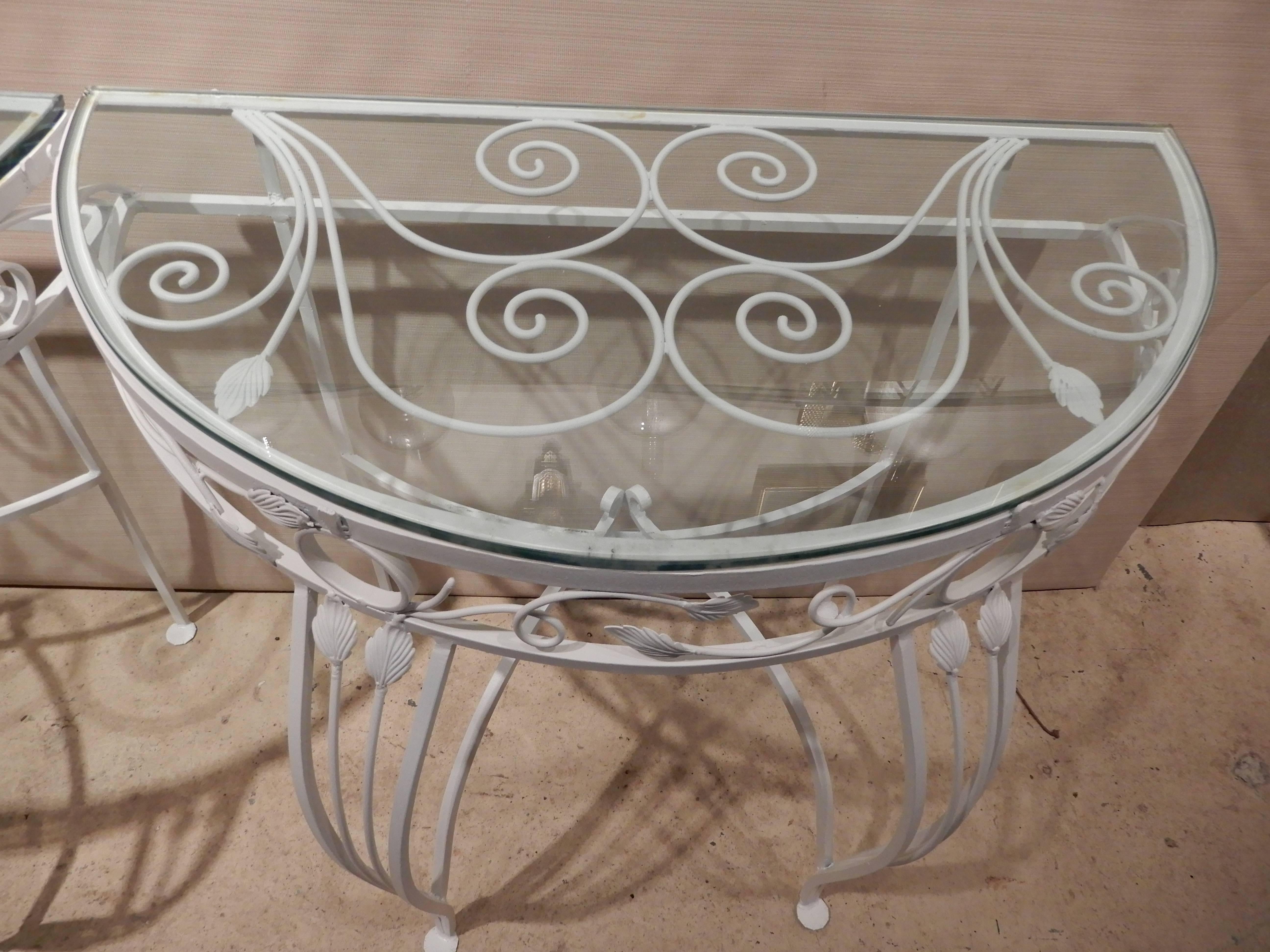 American Salterini Style Wrought Iron Console Tables