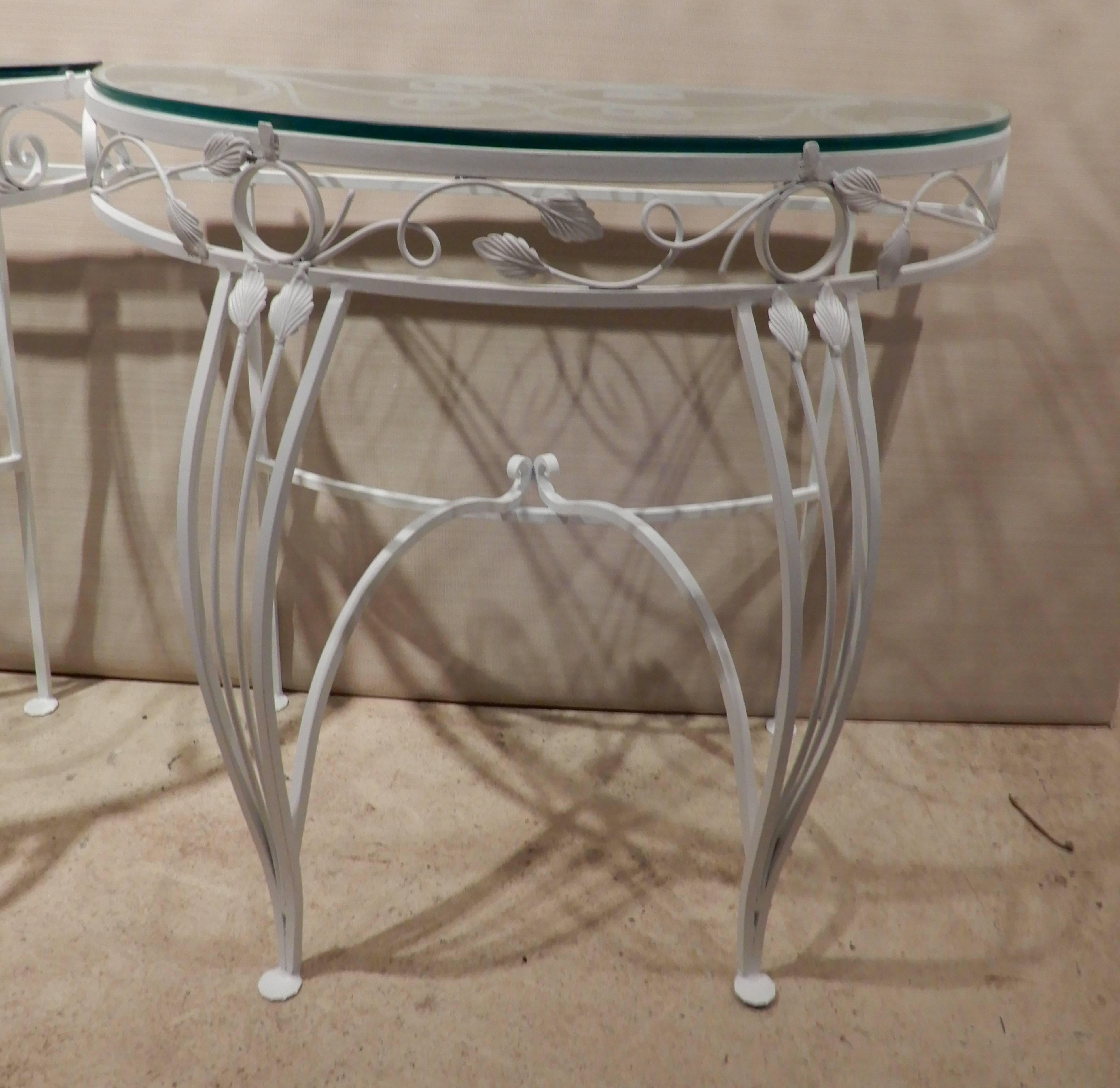 Salterini Style Wrought Iron Console Tables In Excellent Condition In Long Island, NY