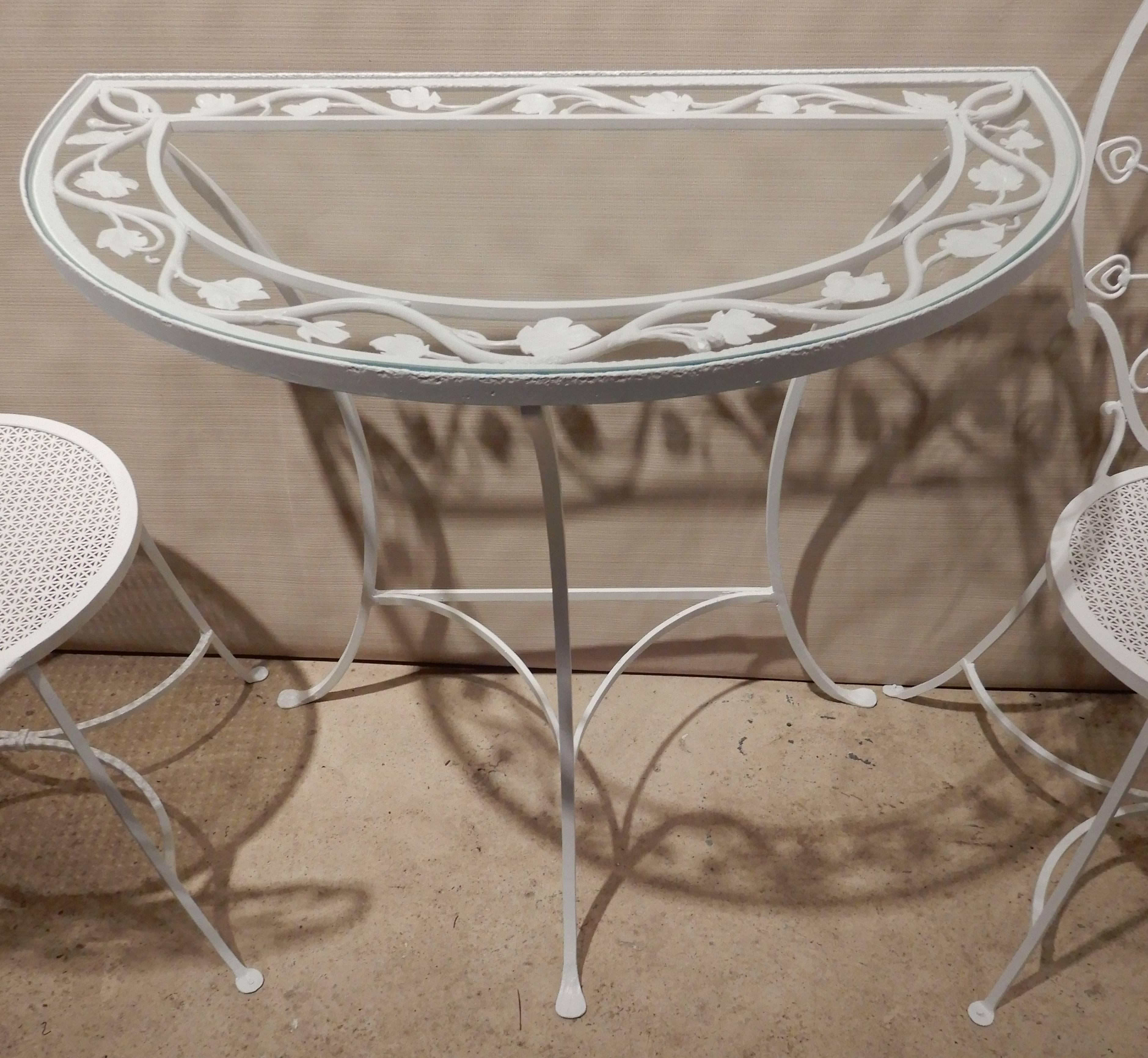 Wrought Iron Vintage Salterini Mini Peacock Chair with Matching Table For Sale