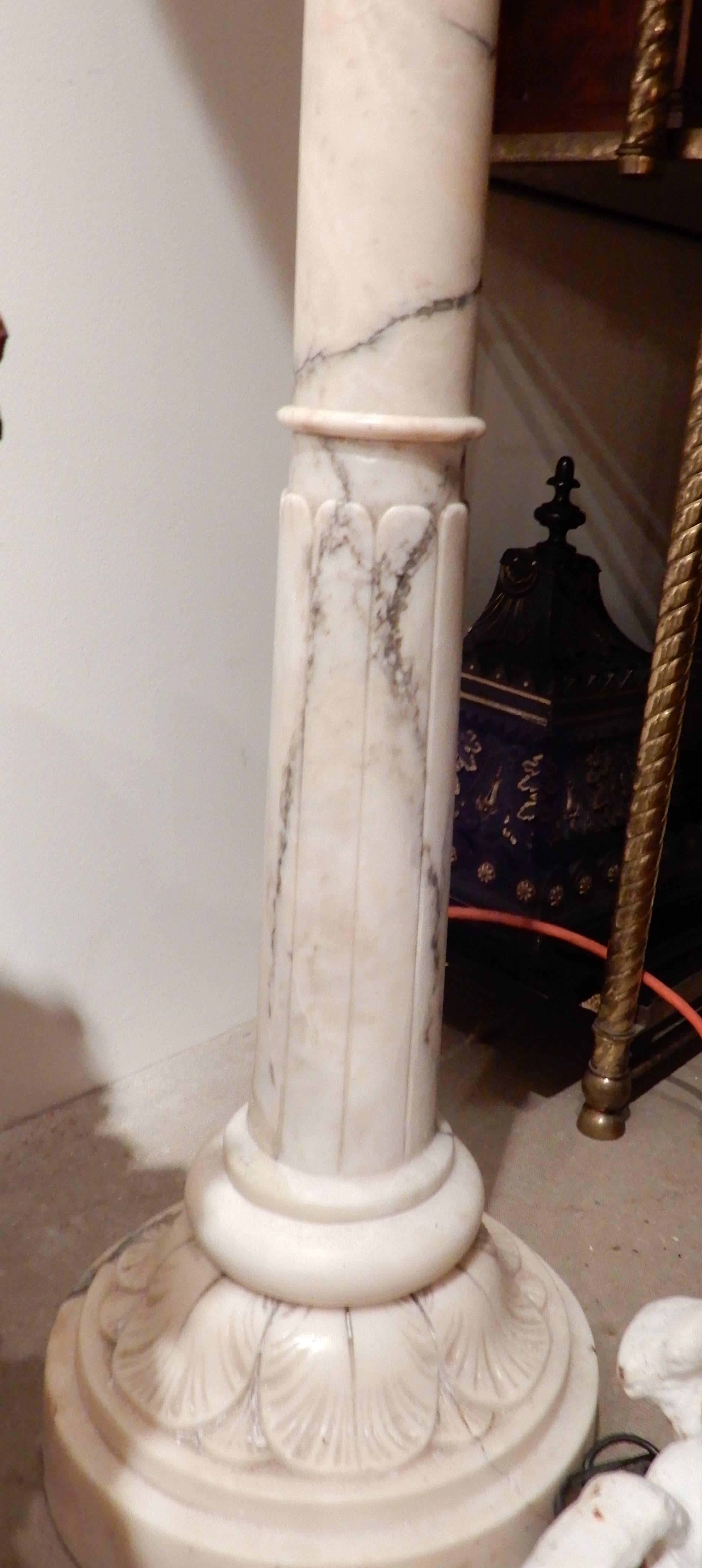 Art Nouveau Floor Lamp 'Alabaster' with Period Silk Shade and Fringe For Sale
