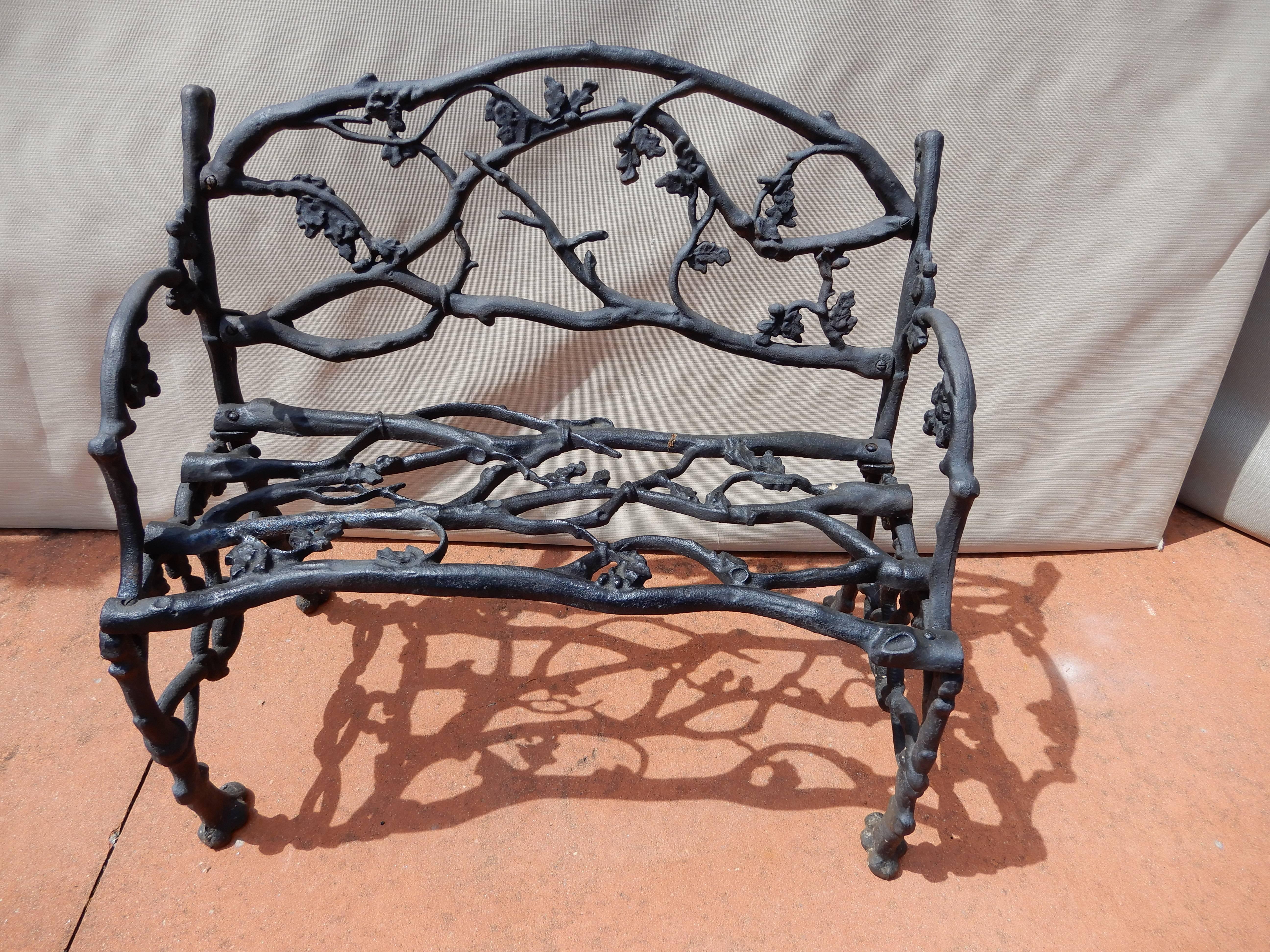 Folk Art Garden Bench, Cast Iron in Twig or Rustic Pattern