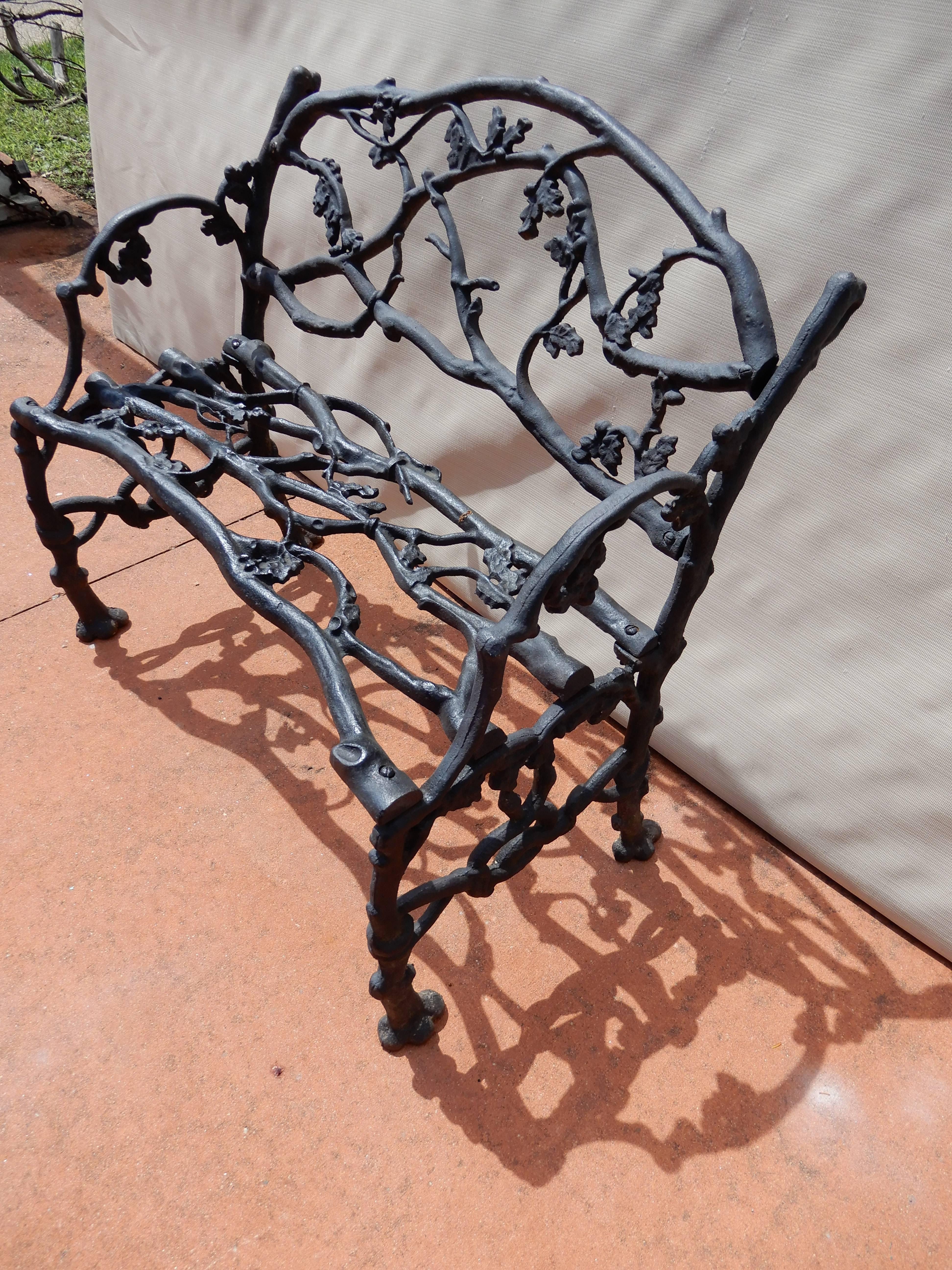 Garden Bench, Cast Iron in Twig or Rustic Pattern In Excellent Condition In Long Island, NY