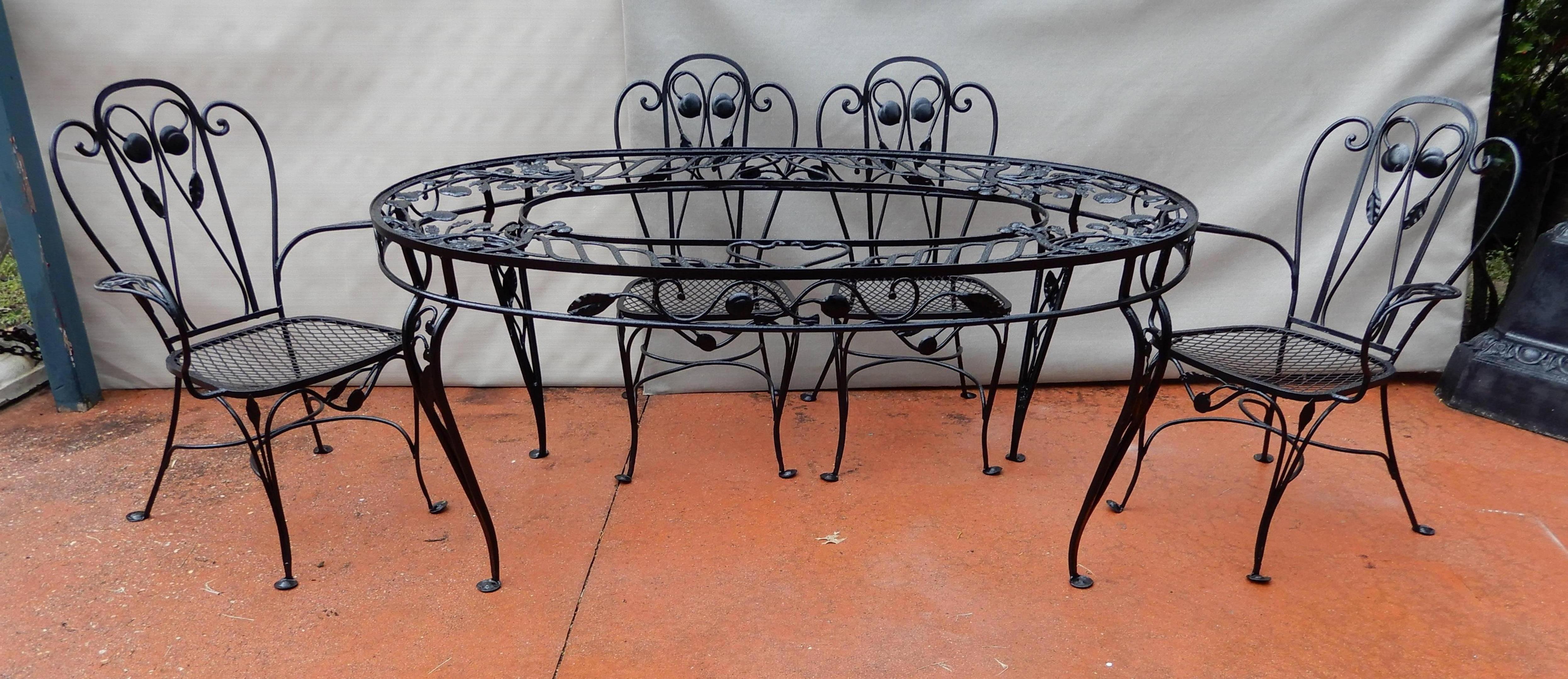 Hollywood Regency Salterini Patio Dining Set, Wrought Iron Seven Pieces