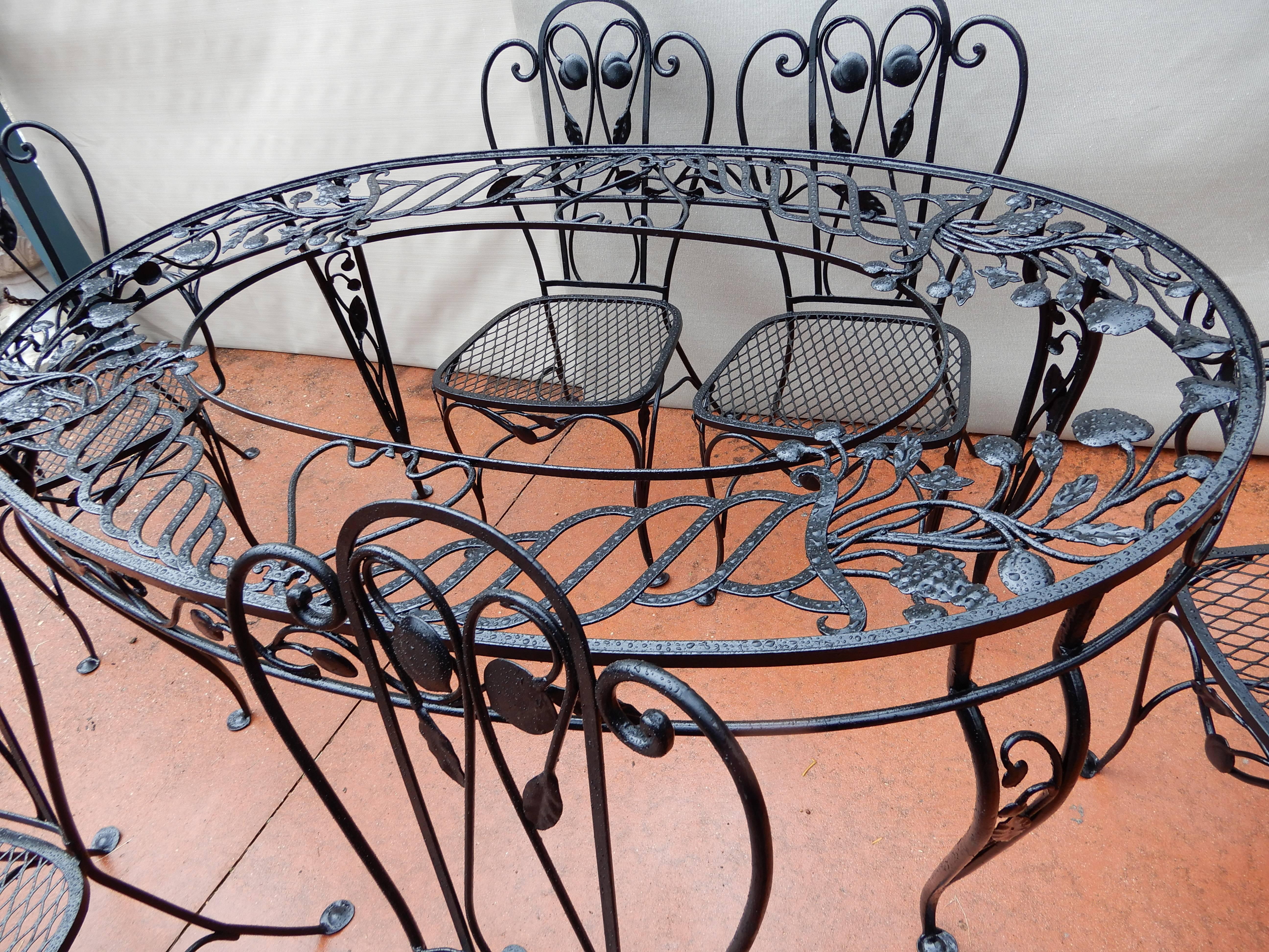 Mid-20th Century Salterini Patio Dining Set, Wrought Iron Seven Pieces