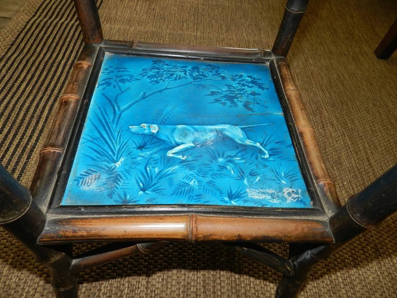 Bamboo Stand with Minton Tiles In Excellent Condition In Millwood, VA
