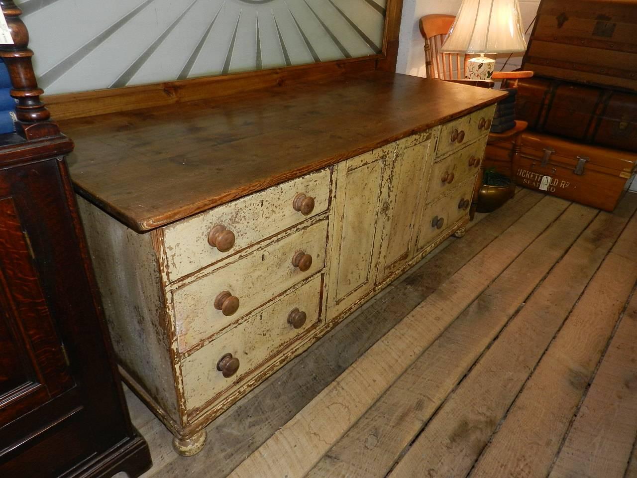 English Antique Pine Dresser with Original Paint