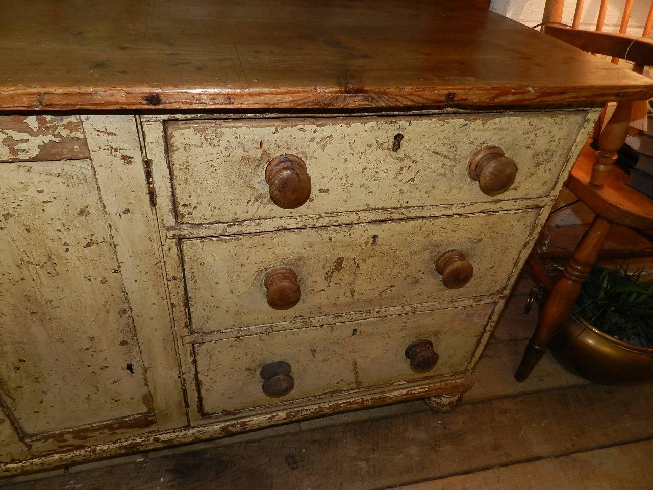 Antique Pine Dresser with Original Paint 1