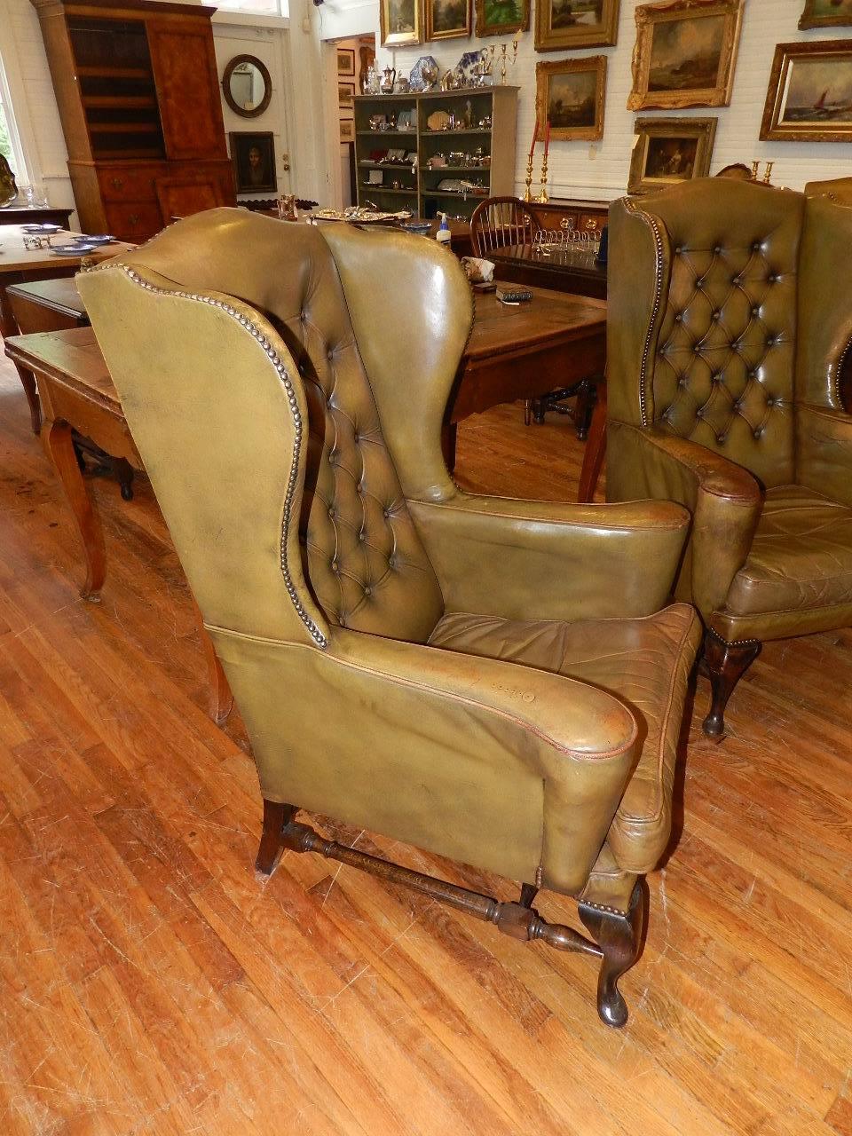 George II Pair of Antique Leather Club Chairs