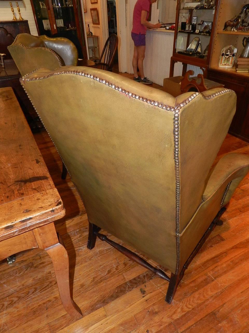 Pair of Antique Leather Club Chairs In Good Condition In Millwood, VA