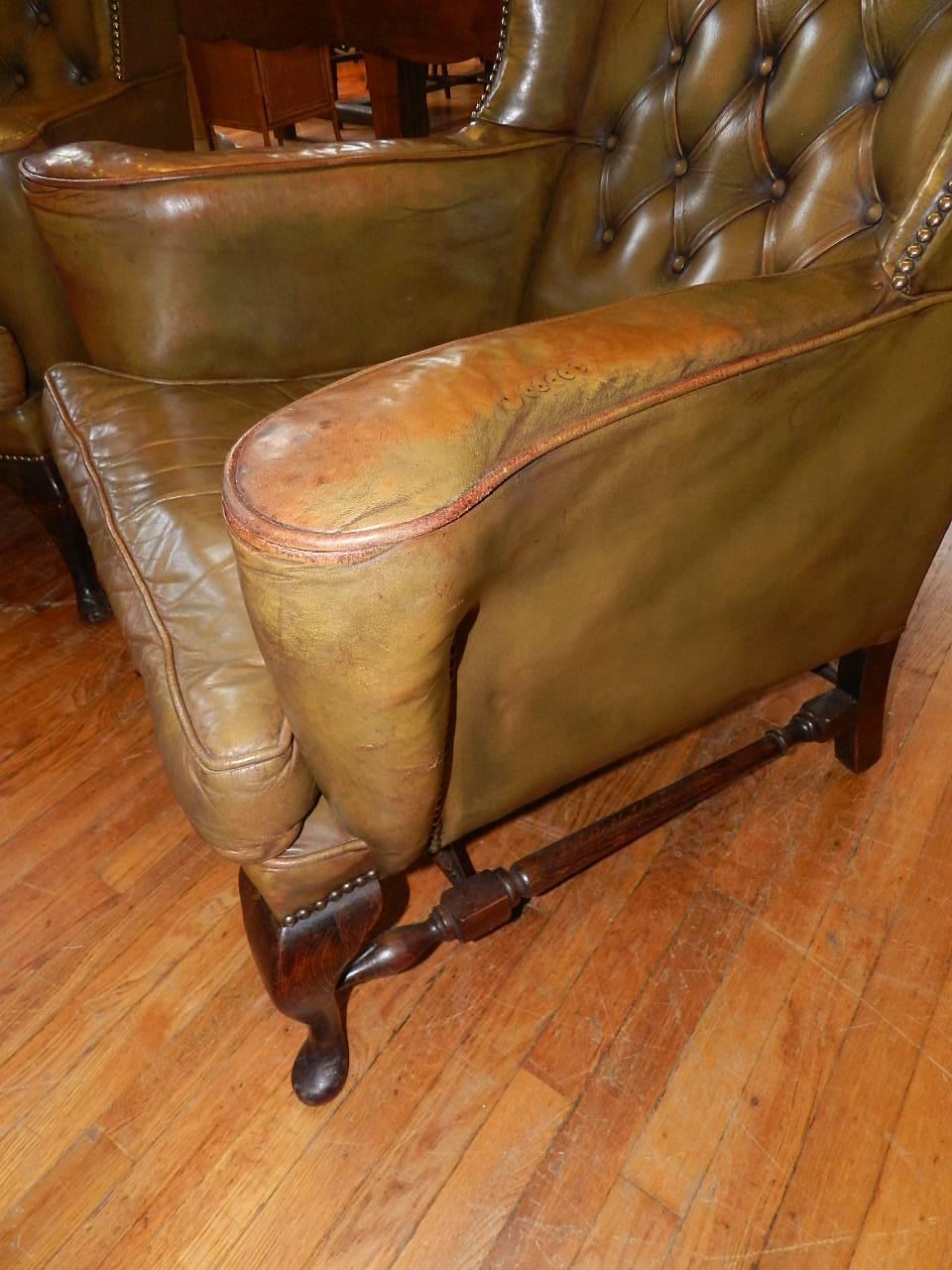 Oak Pair of Antique Leather Club Chairs