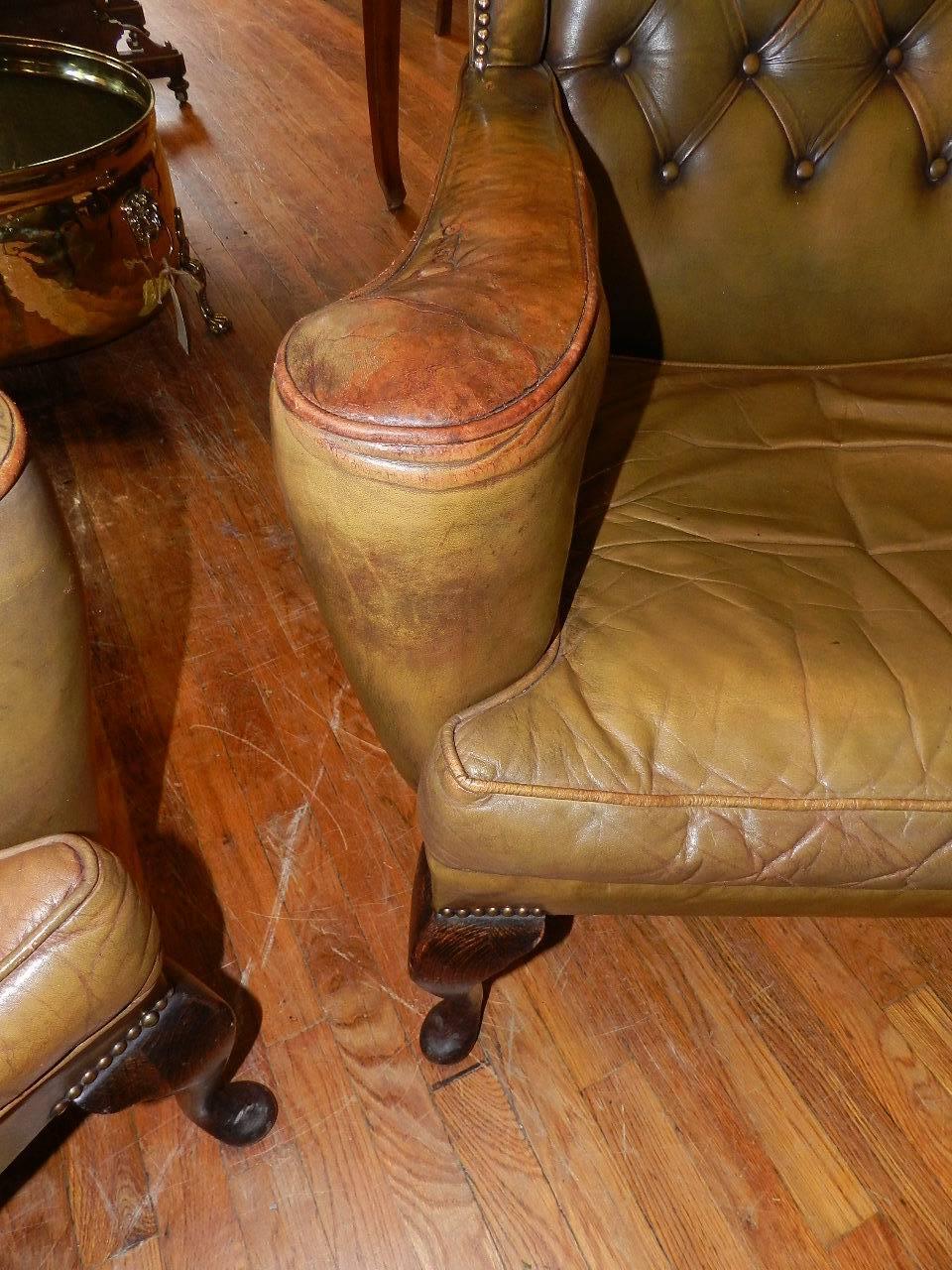 Pair of Antique Leather Club Chairs 1