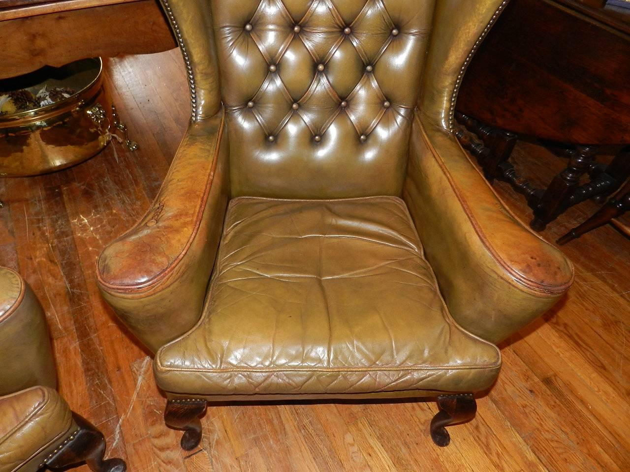 English Pair of Antique Leather Club Chairs