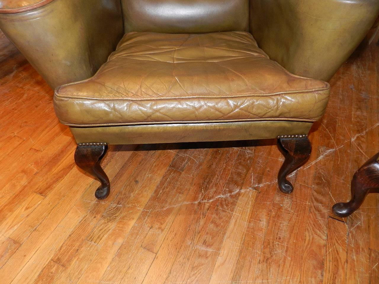 Hand-Crafted Pair of Antique Leather Club Chairs
