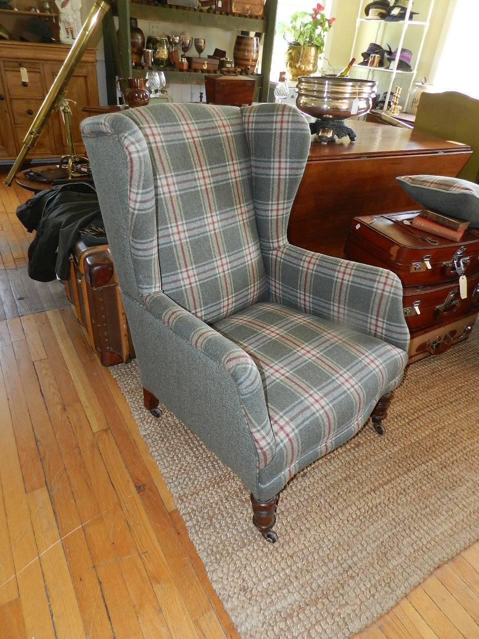 19th Century Antique Upholstered Wing Chair
