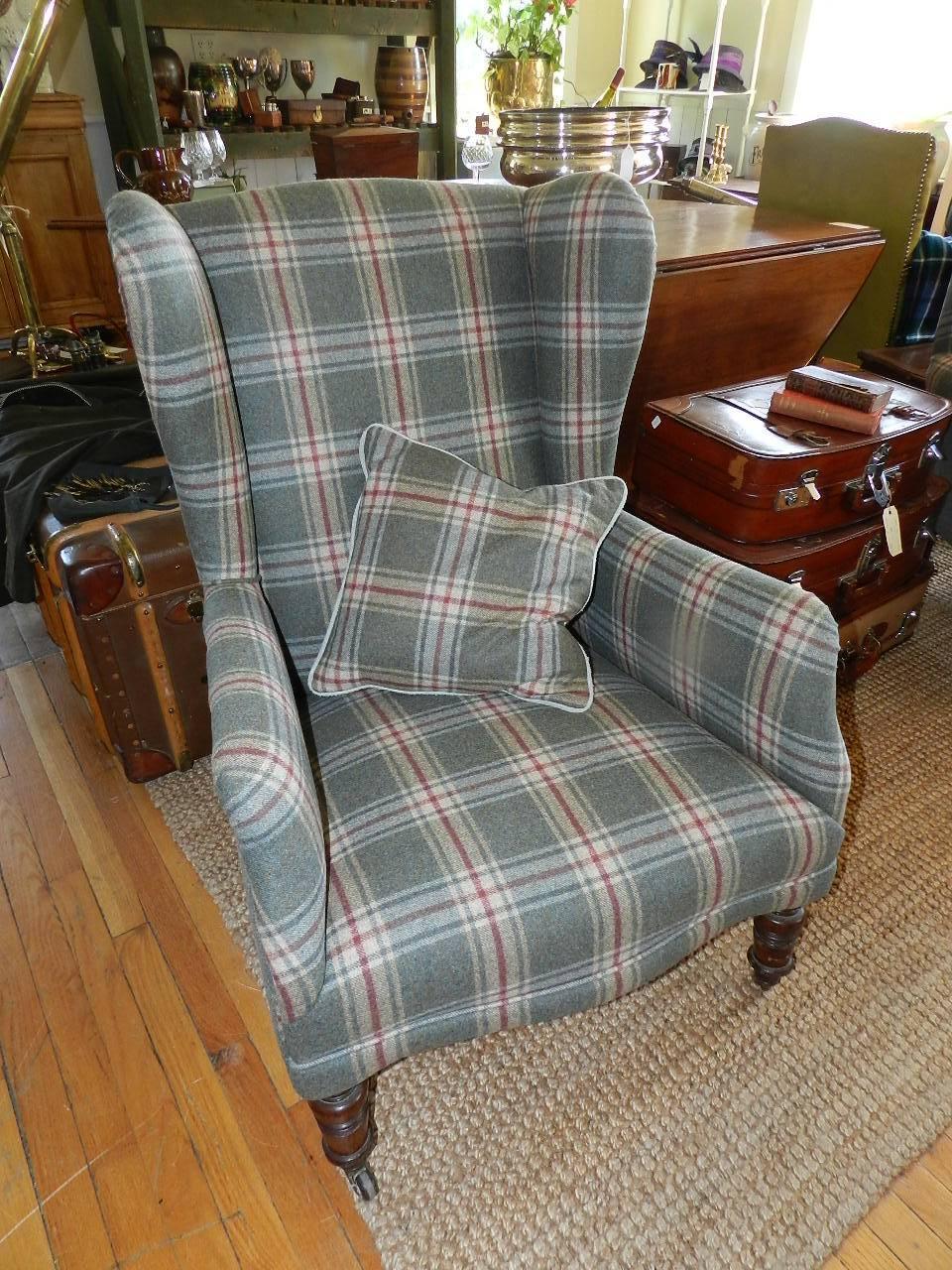 English Antique Upholstered Wing Chair