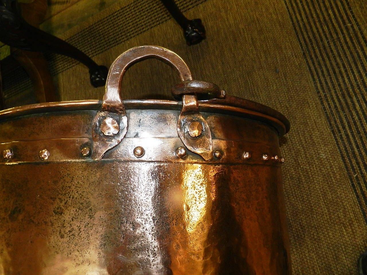French Antique Copper Log Bucket