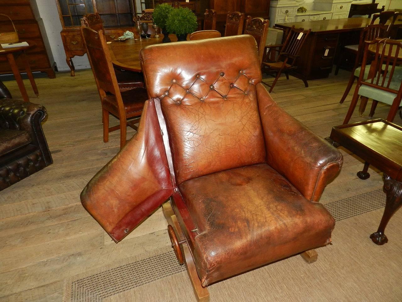 Antique Leather Recliner Armchair For Sale at 1stDibs vintage leather recliner, antique recliner