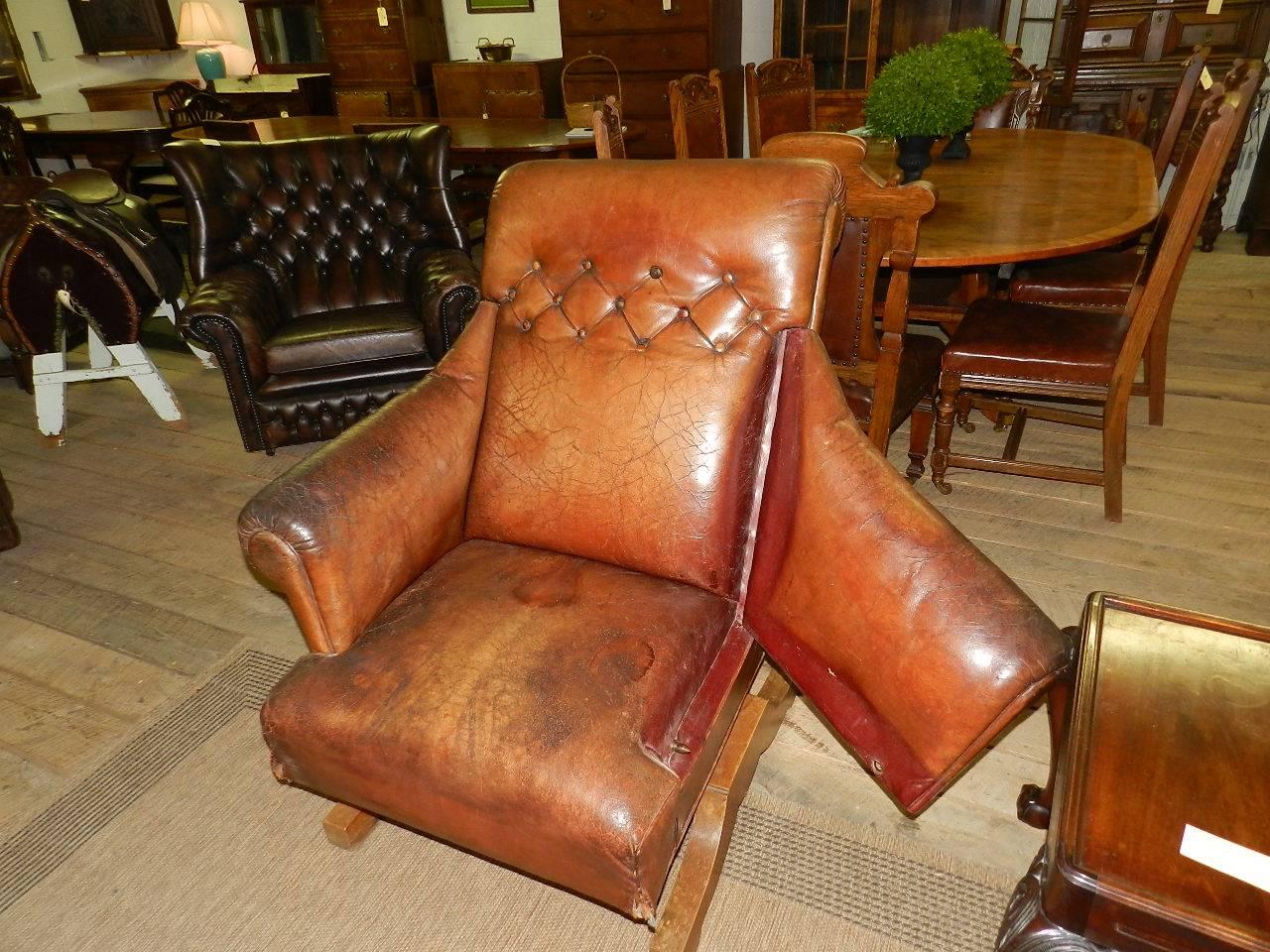 Antique Leather Recliner Armchair For Sale at 1stDibs vintage leather recliner, antique recliner