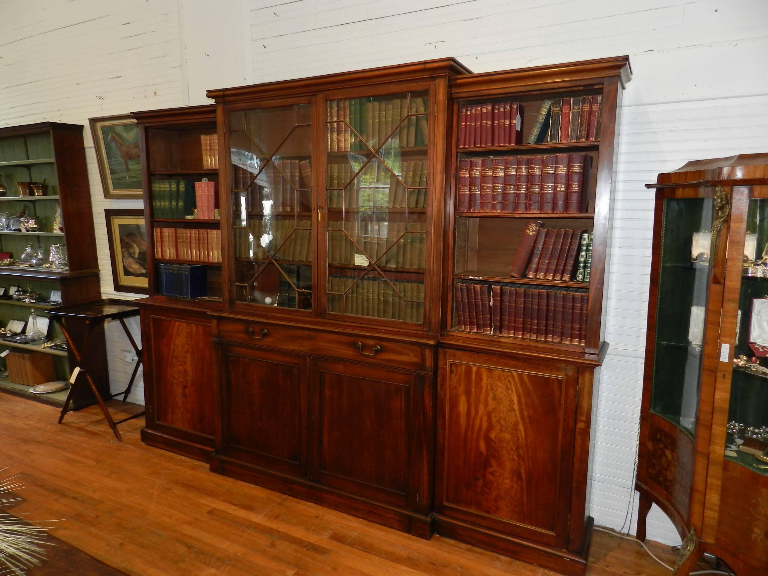Hand-Crafted Mahogany Breakfront Bookcase