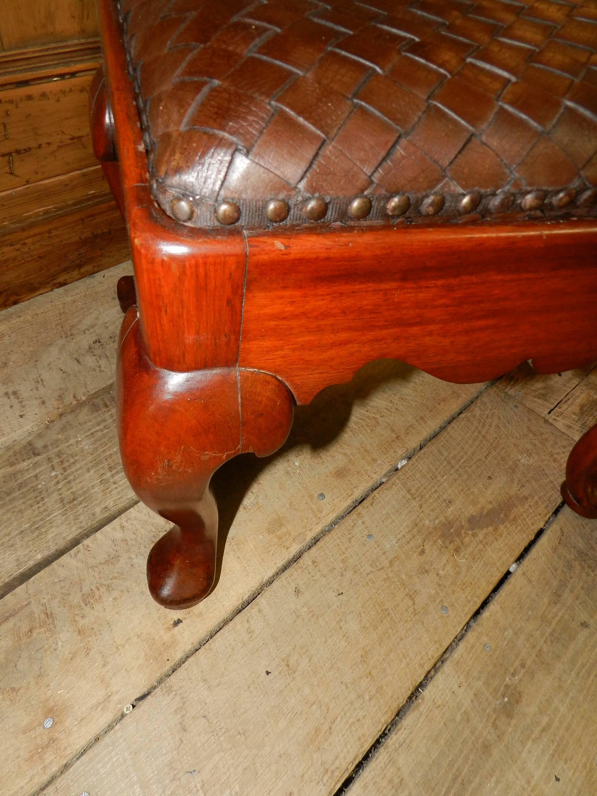 Leather Pair of Chippendale Stools