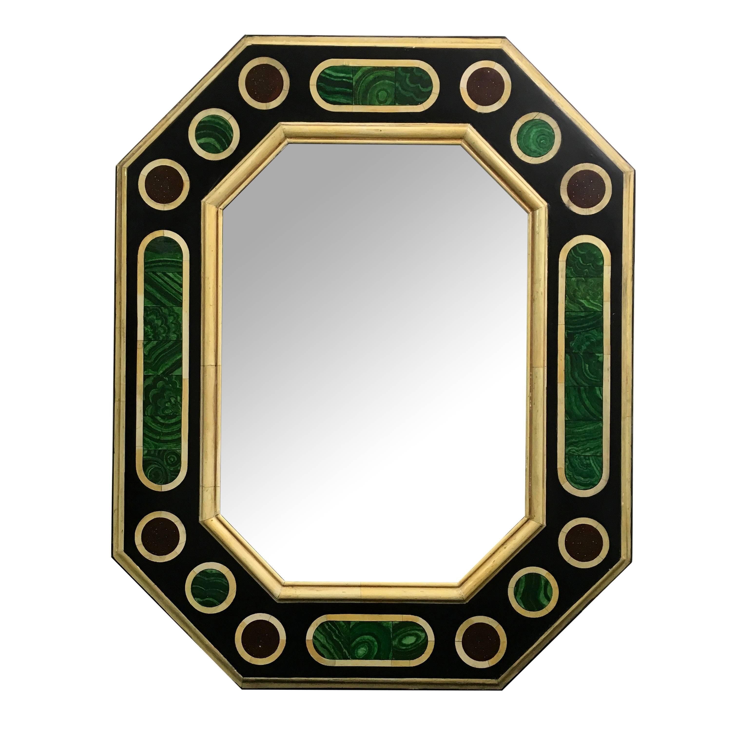 Jean Roger Faux Malachite and Ivory Wall Mirror For Sale