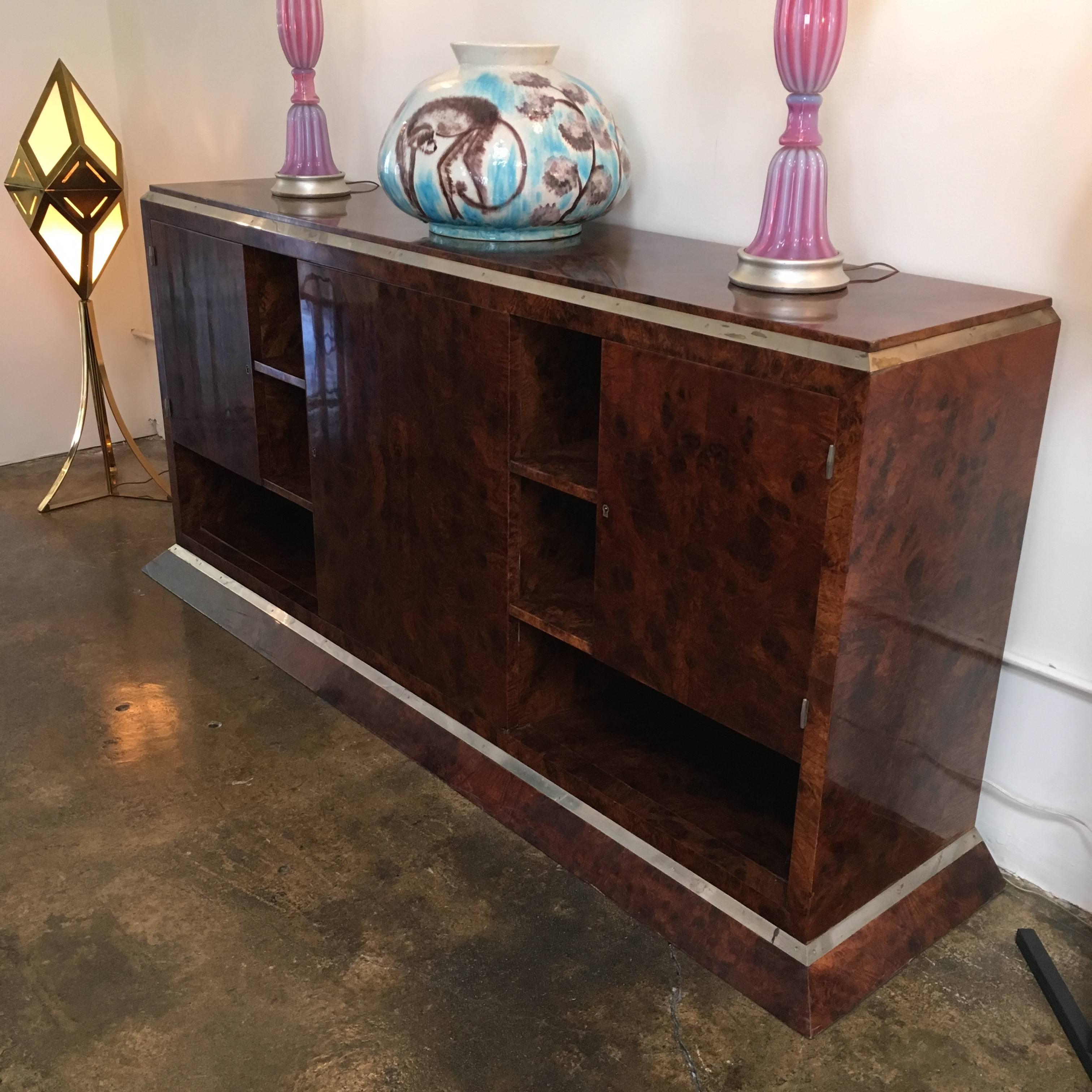 Jacques Adnet Chrome-Mounted Credenza In Good Condition For Sale In Los Angeles, CA
