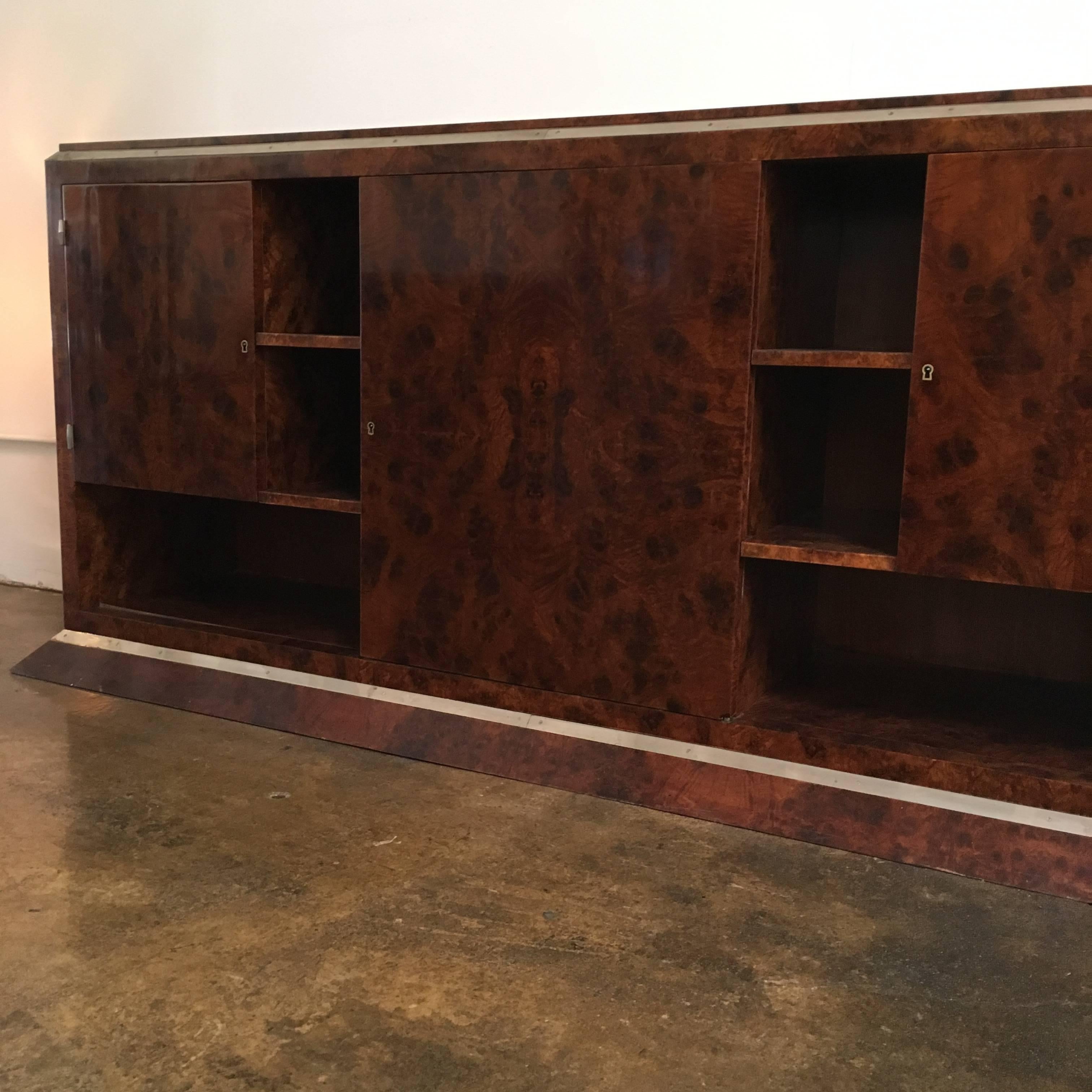 20th Century Jacques Adnet Chrome-Mounted Credenza For Sale