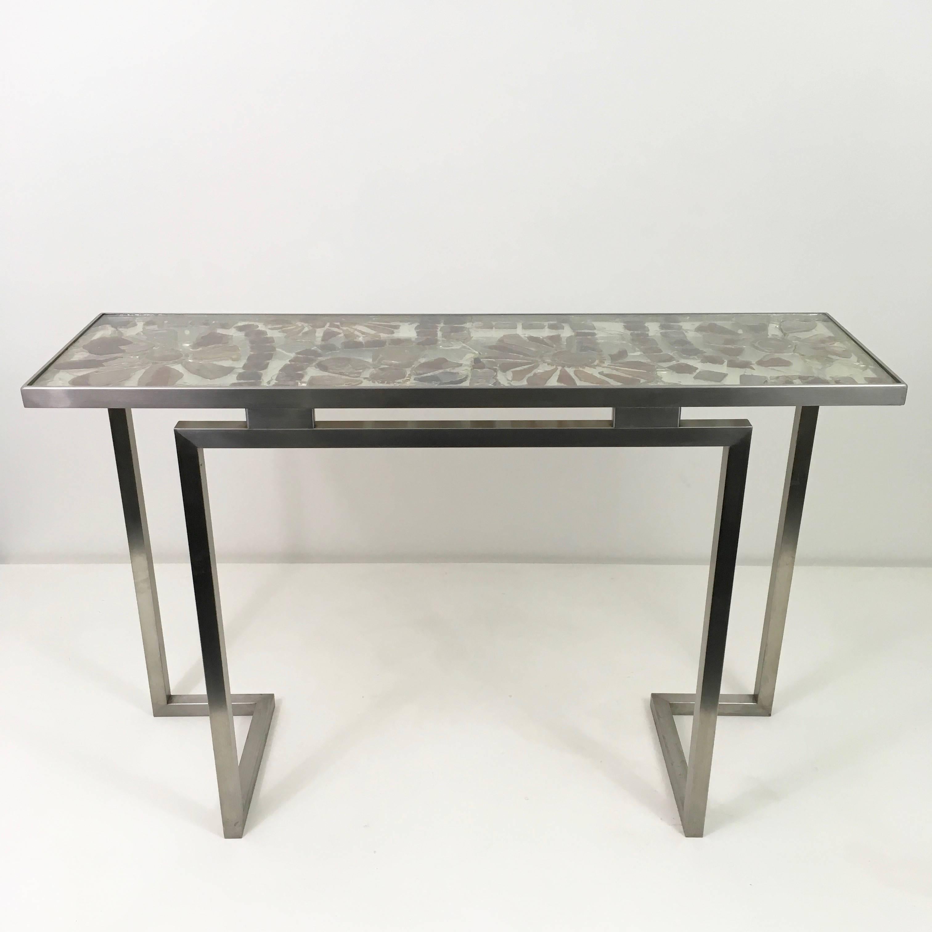 Marie Claude de Fouquieres Resin and Stainless Steel Console For Sale 4