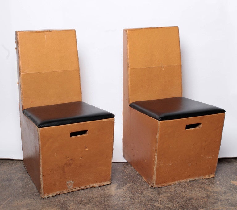 Original chairs from the now closed R23 sushi restaurant in Los Angeles. Made from laminated cardboard and upholstery. These sturdy and comfortable chairs are becoming harder and harder to find.