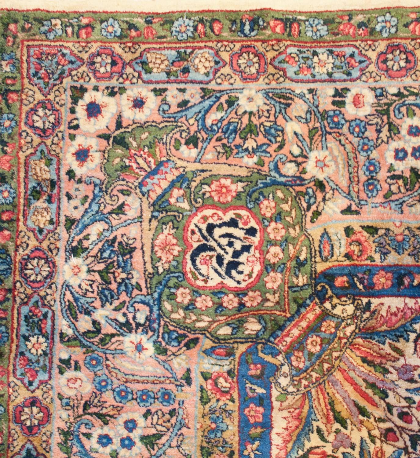 Tintura vegetale Tappeto Kirman dei primi del Novecento in vendita
