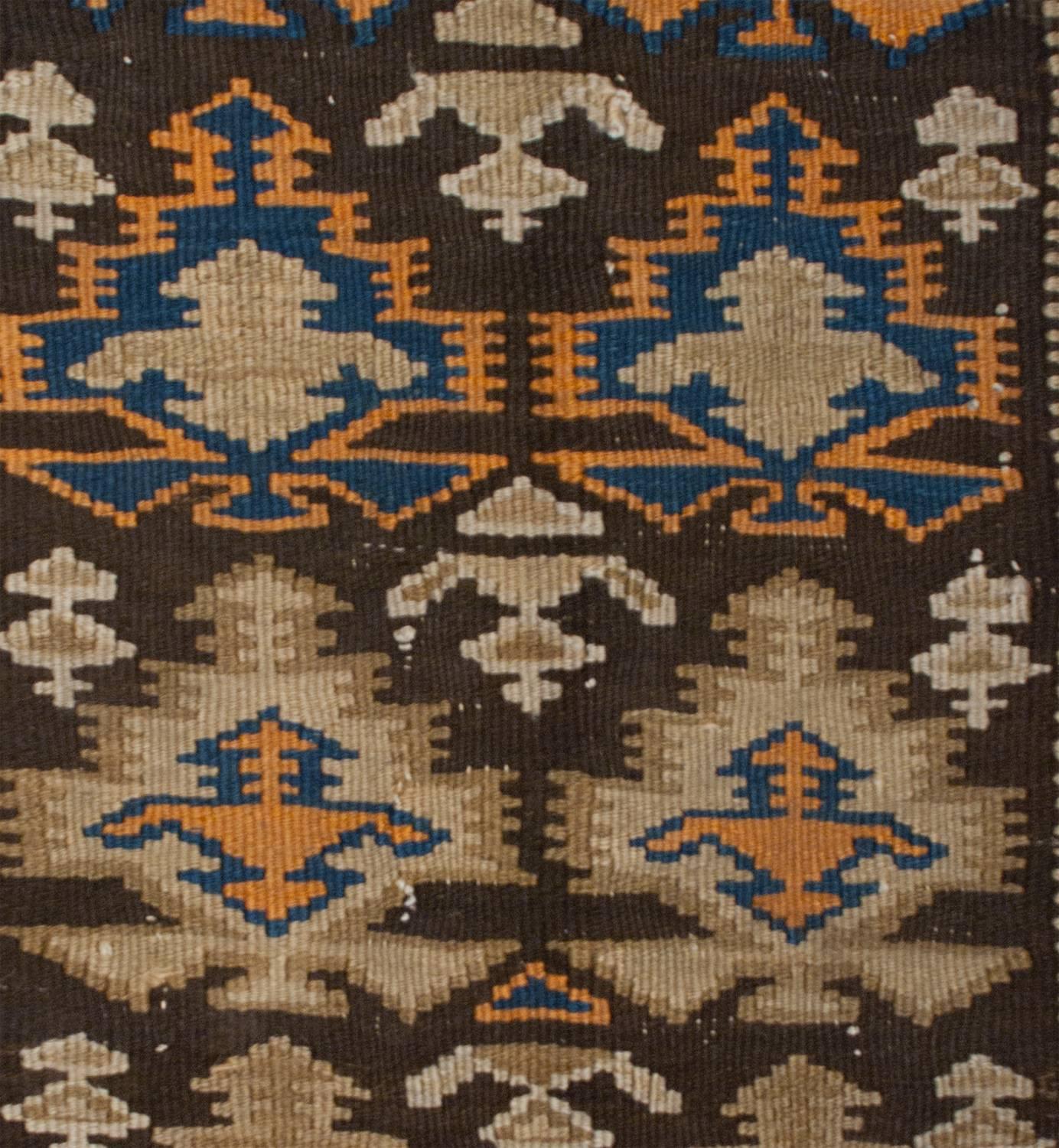 Vegetable Dyed Early 20th Century Qazvin Kilim Runner For Sale