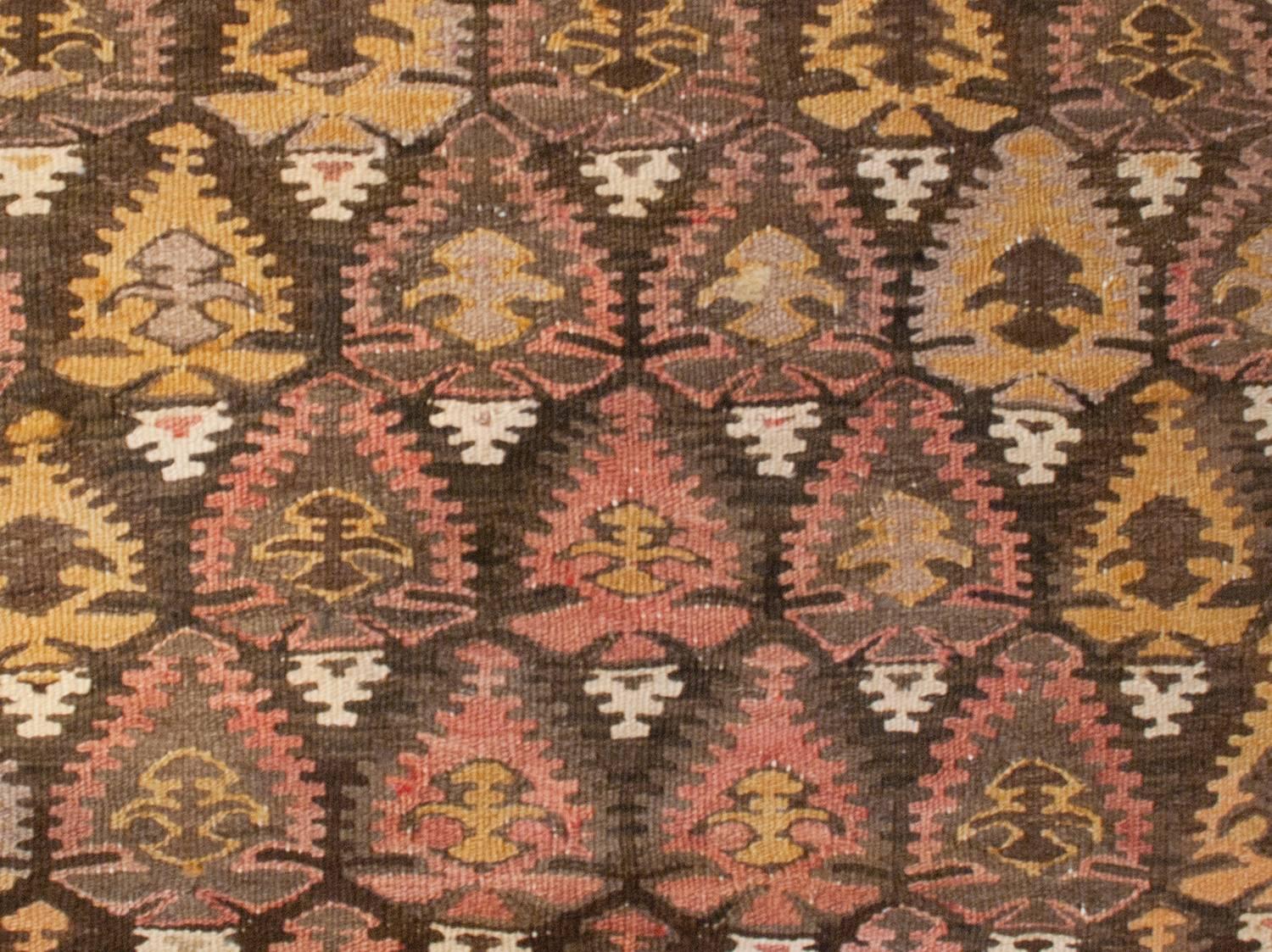 Vegetable Dyed Wonderful Early 20th Century Qazvin Kilim Runner For Sale