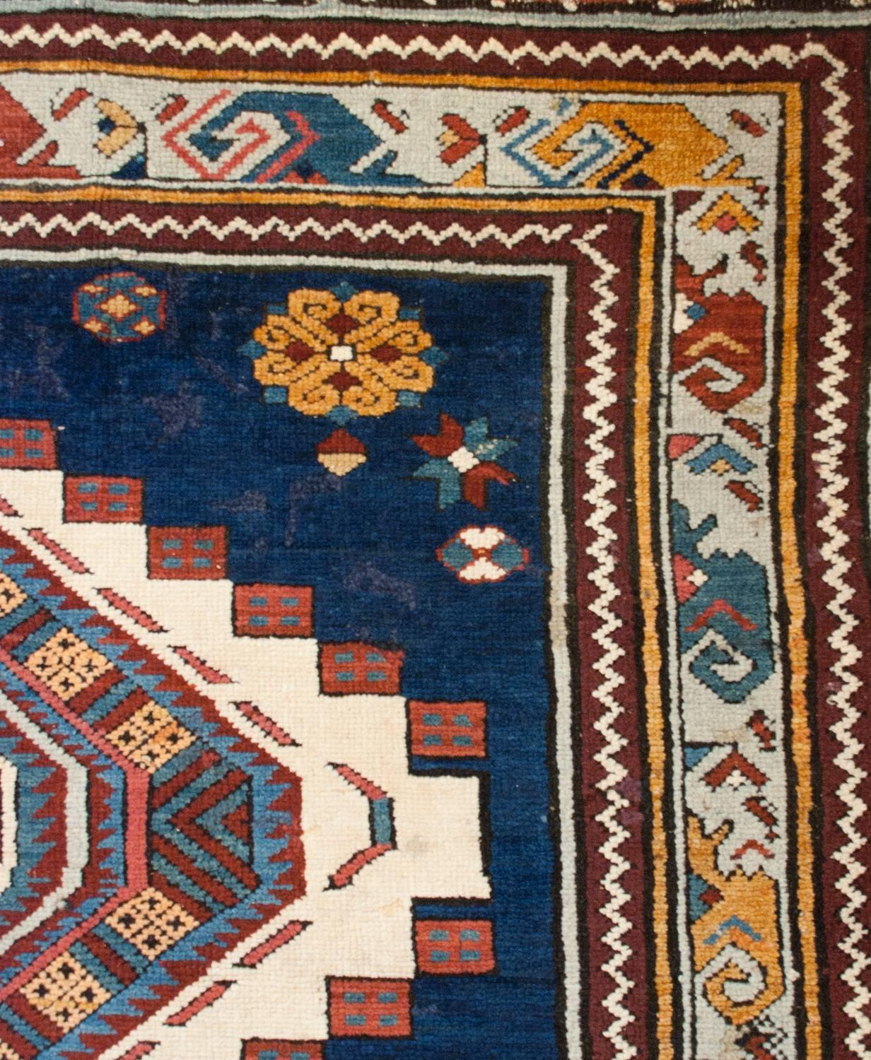 Unique Mid-20th Century Kazak Rug For Sale 2