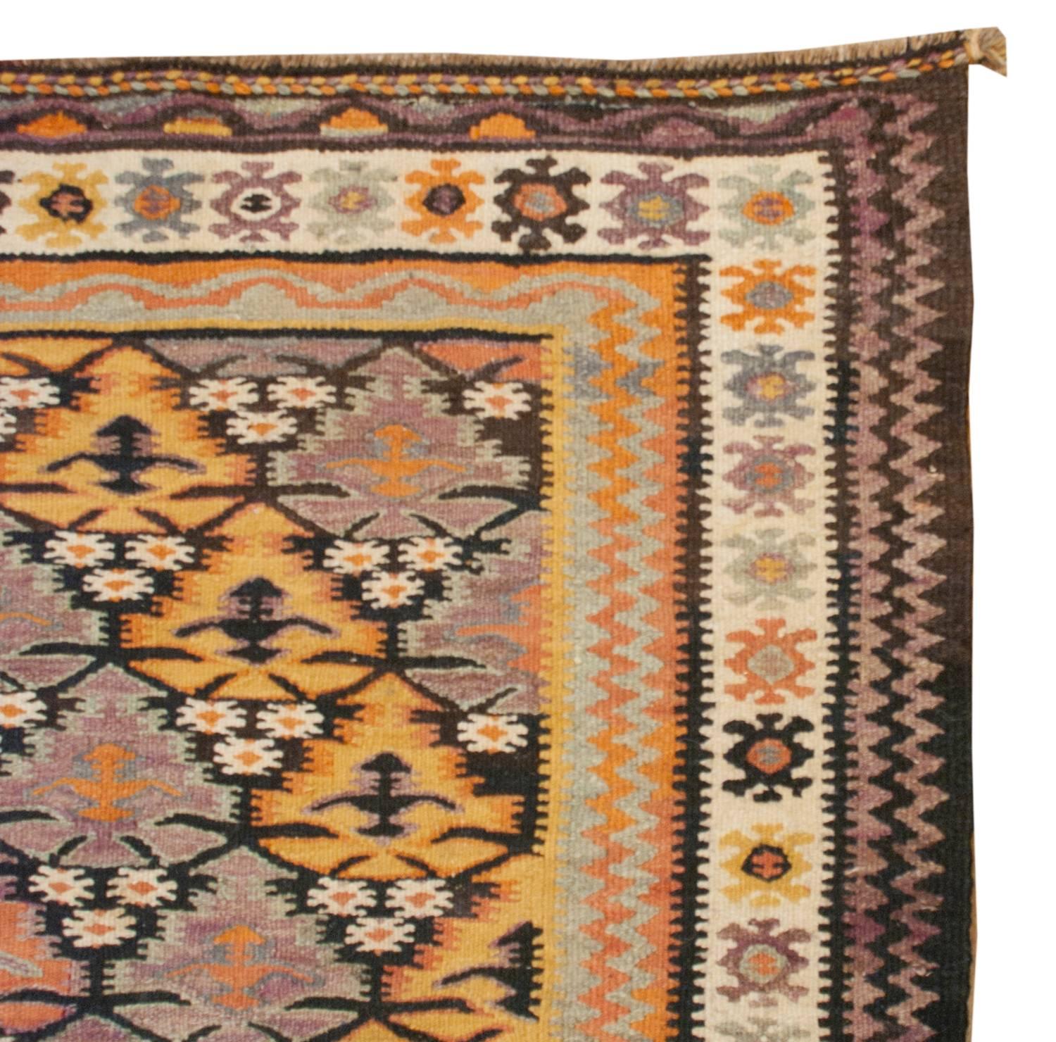 Vegetable Dyed Wonderful Early 20th Century Qazvin Kilim For Sale