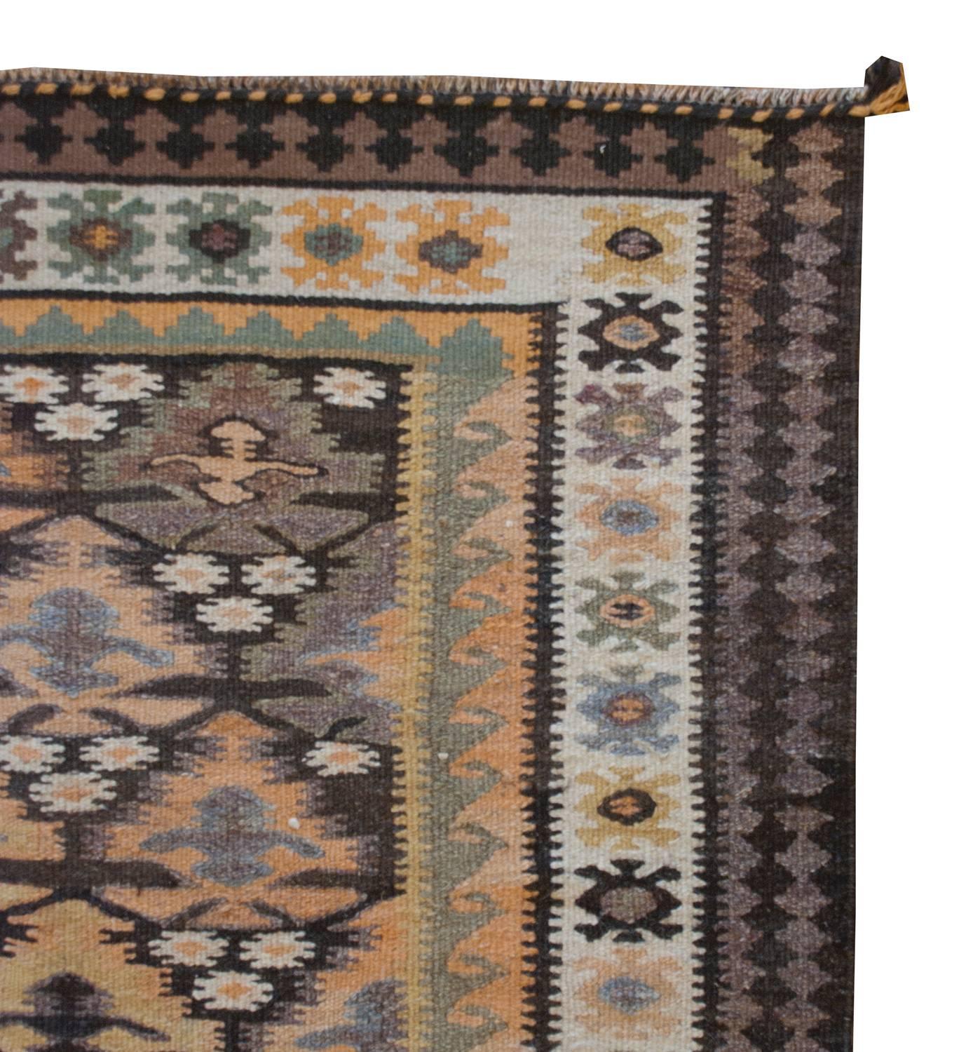Vegetable Dyed Beautiful Early 20th Century Qazvin Kilim