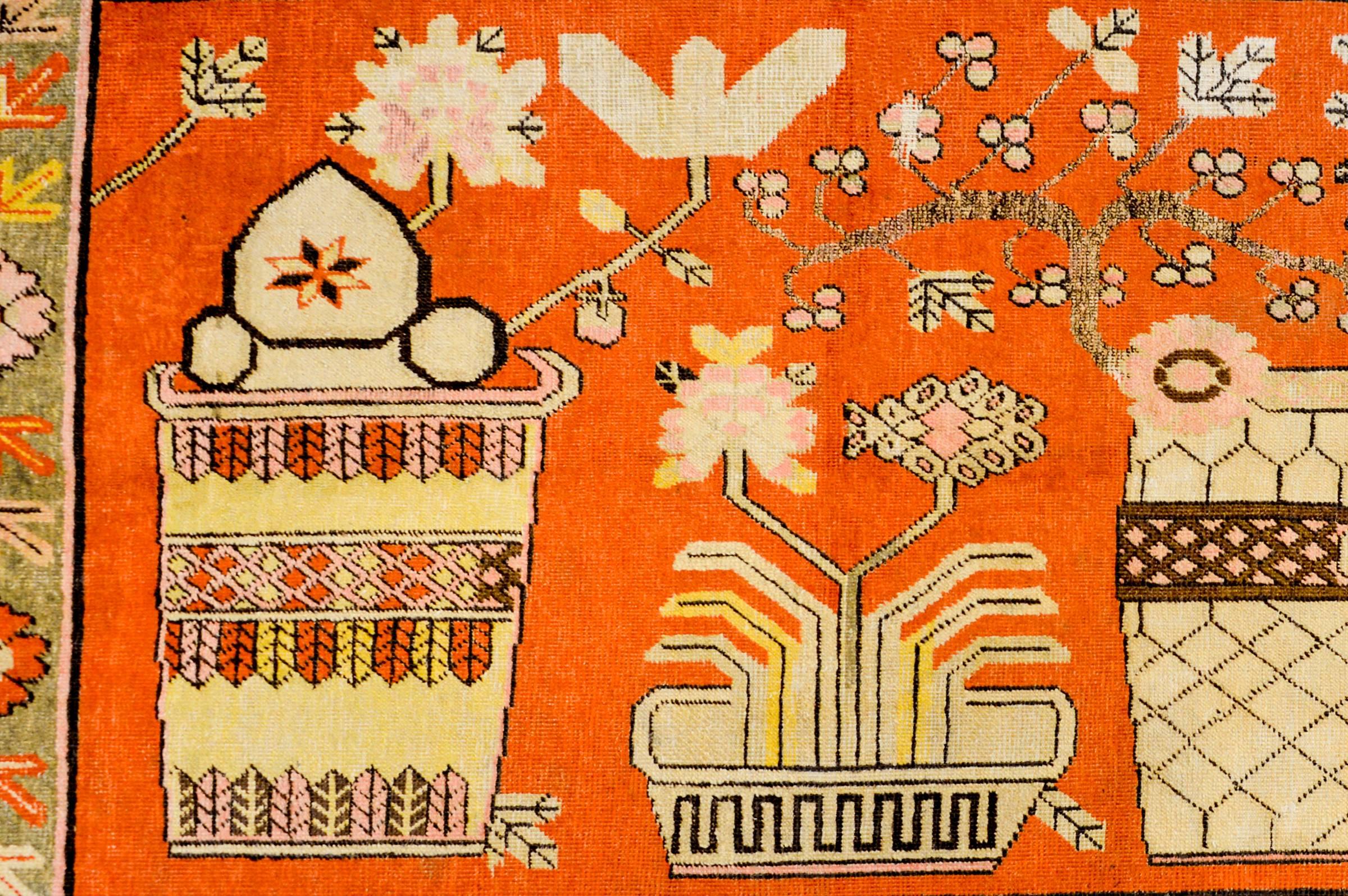 East Turkestani Wonderful Early 20th Century Pictorial Khotan Rug For Sale