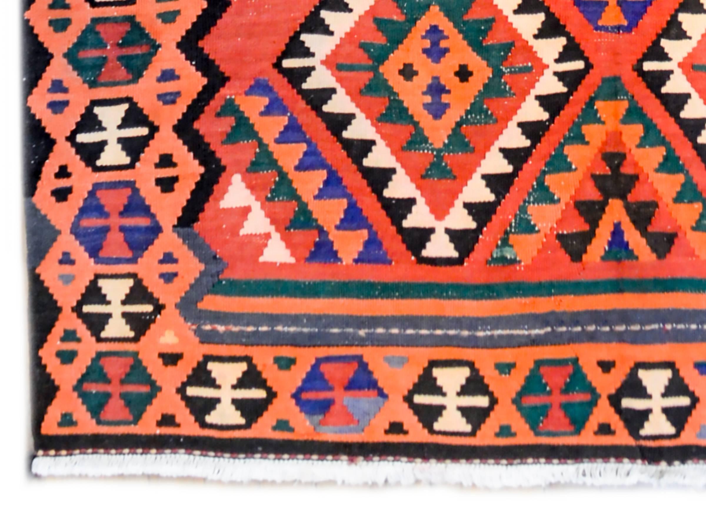 Vegetable Dyed Early 20th Century Qazvin Kilim Runner For Sale
