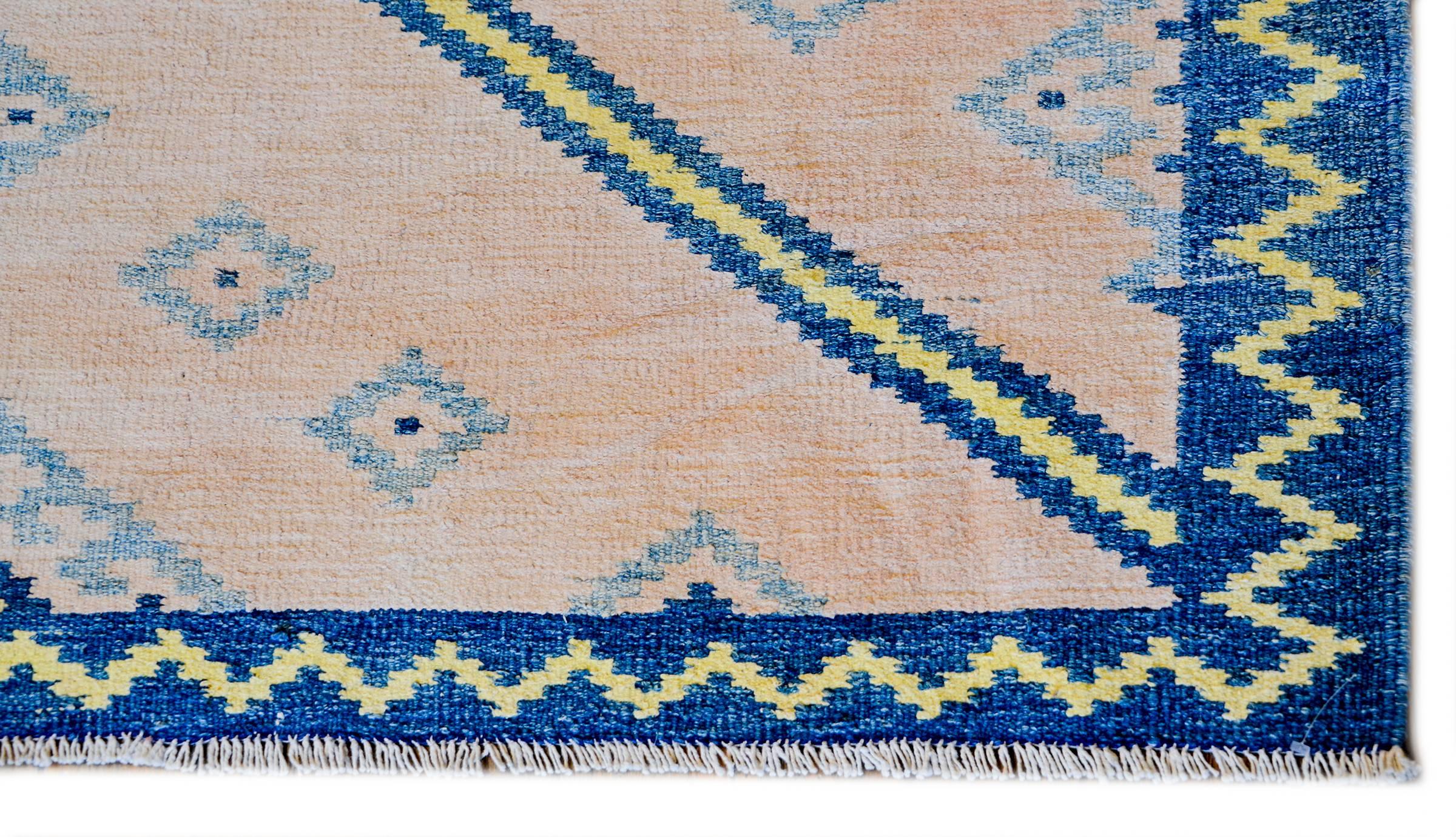 Vegetable Dyed Graphic Early 20th Century Saveh Kilim Rug