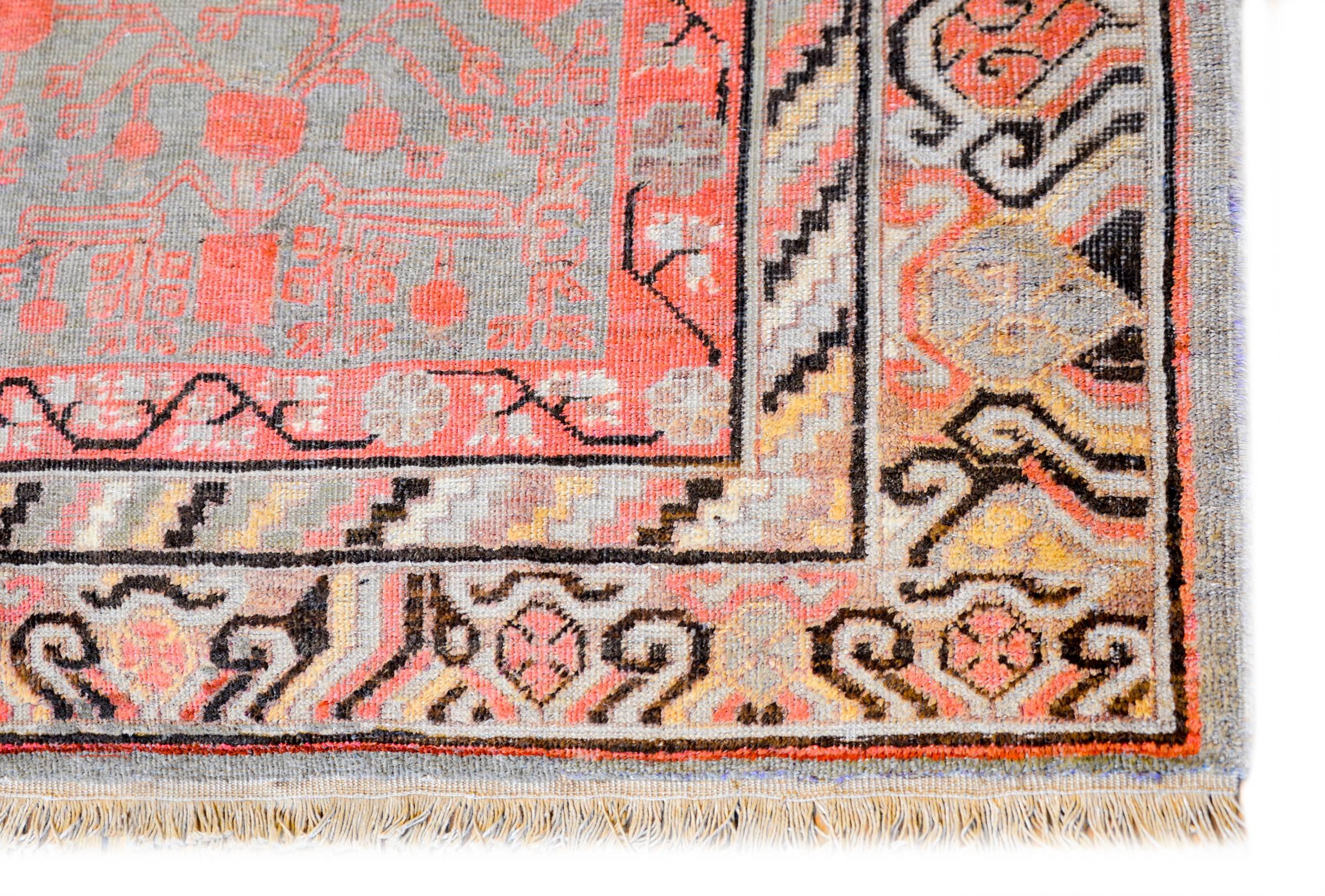 Wool Wonderful Early 20th Century Central Asian Khotan Rug For Sale