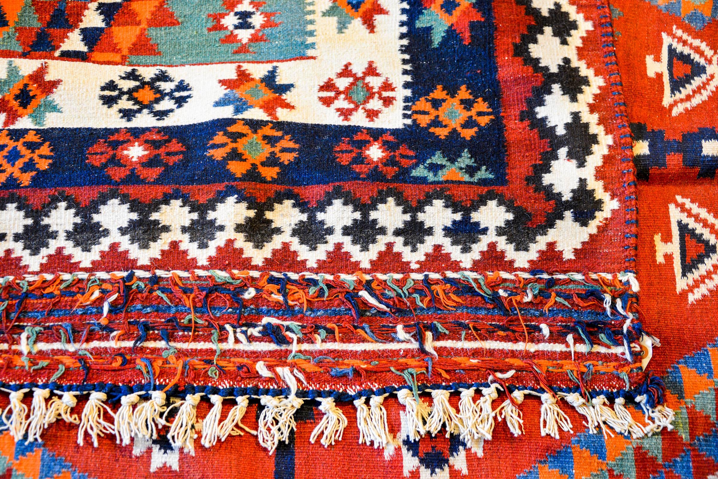 Vegetable Dyed Mid-20th Century Harsin Kilim Rug For Sale