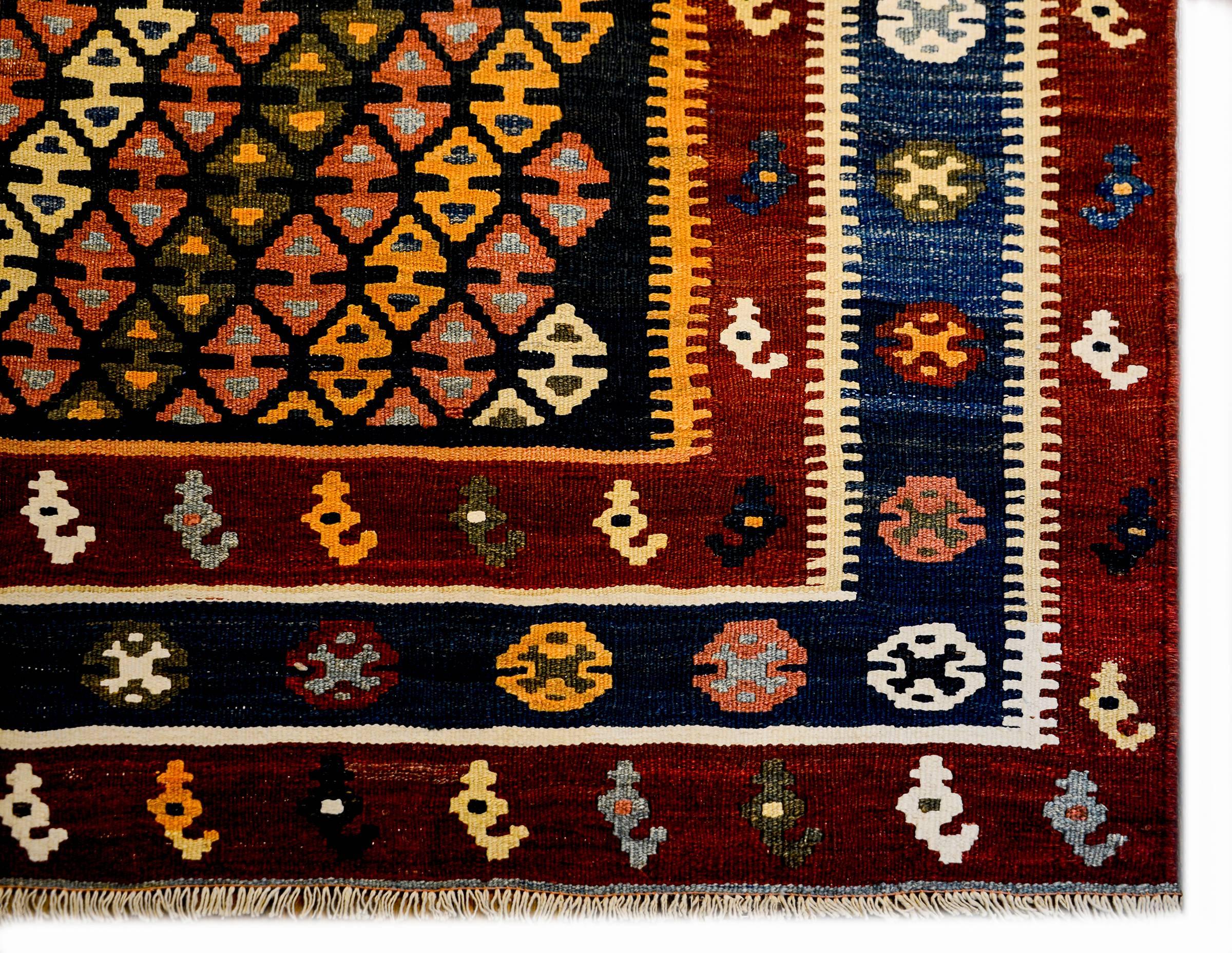 Fantastic Mid-20th Century Kirmanshah Kilim Runner In Good Condition For Sale In Chicago, IL