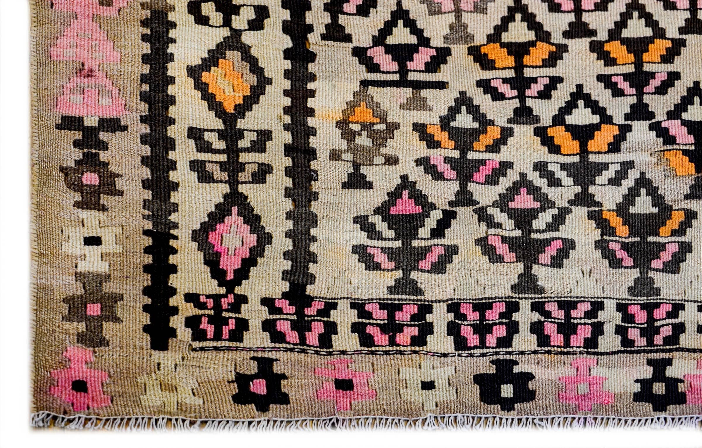 Exceptional Early 20th Century Qazvin Kilim Runner In Good Condition For Sale In Chicago, IL