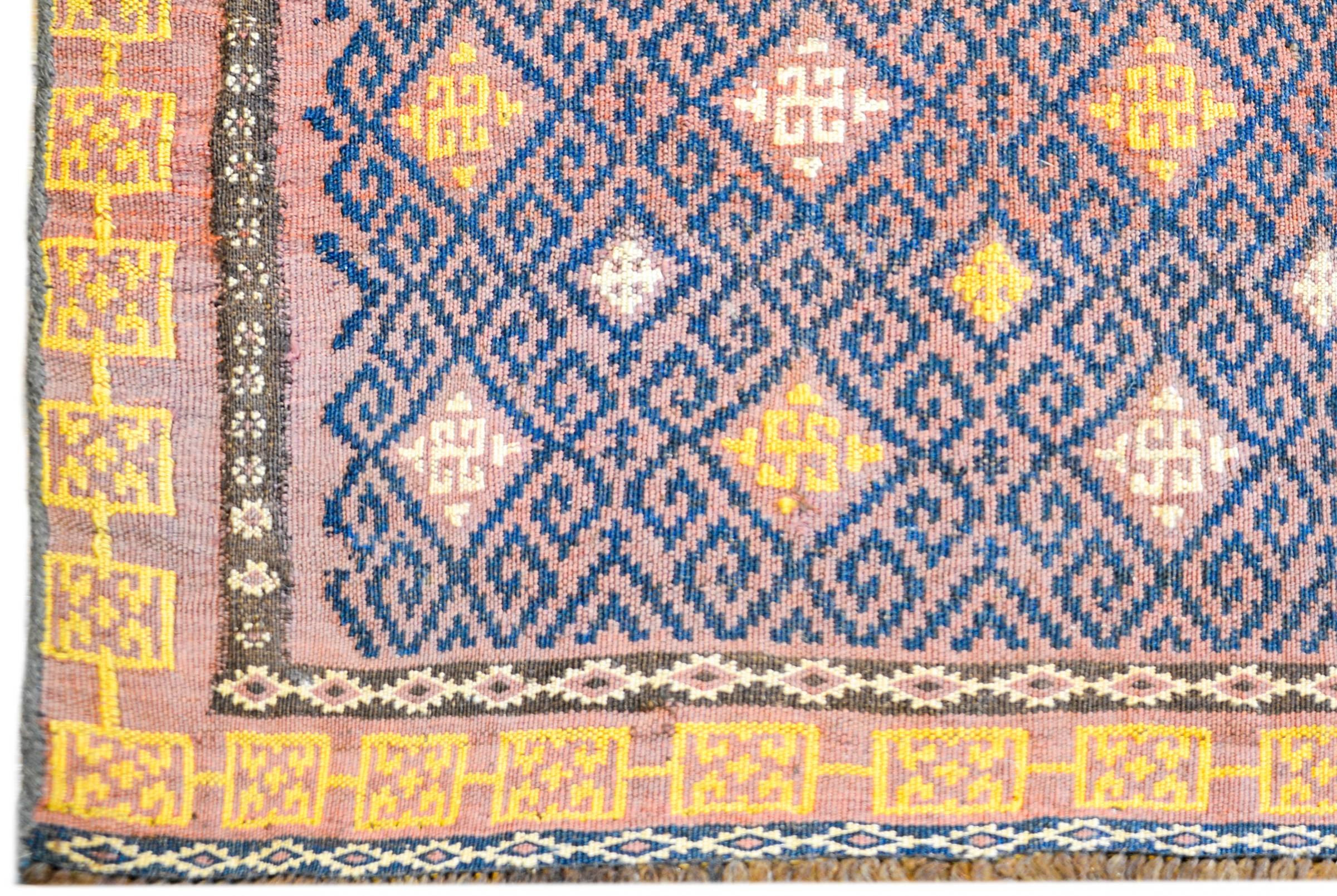 Uzbek Early 20th Century Sumak Bag Face Rug For Sale